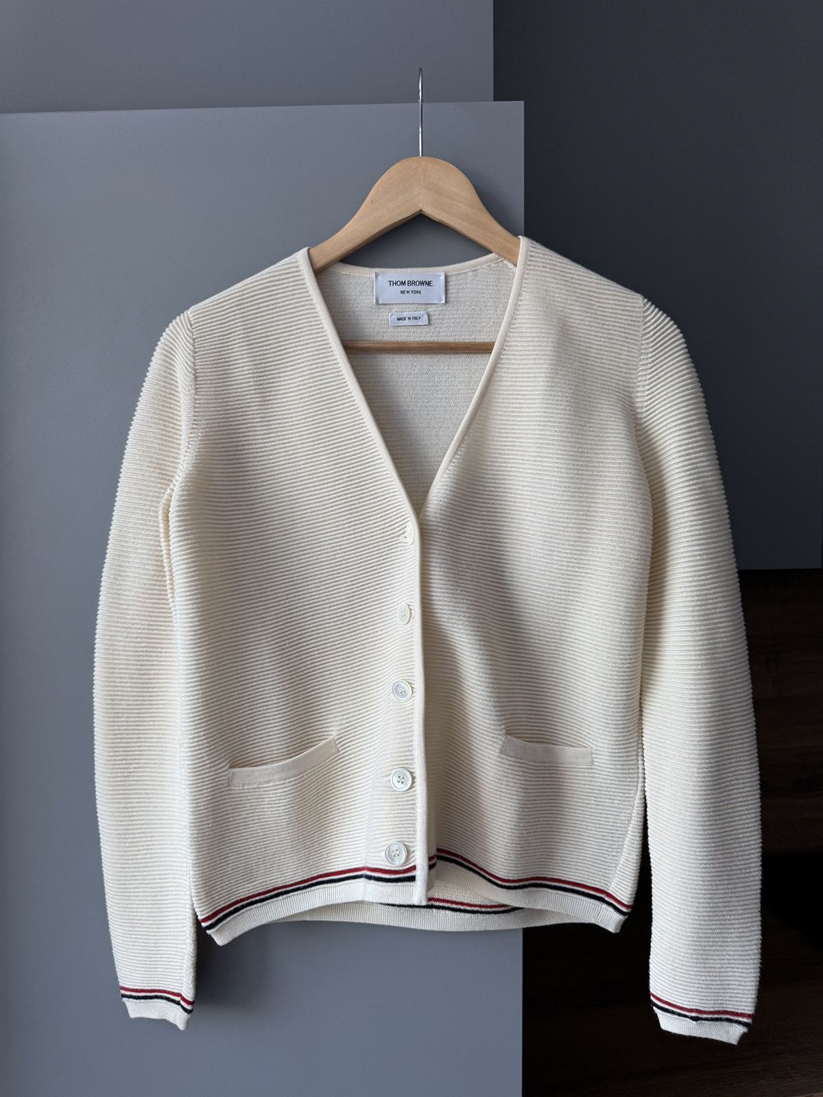 Thom Browne Thom Browne Textured Stitch Relaxed Fit V Neck Cardigan Size M / US 6-8 / IT 42-44 - 1 Thumbnail