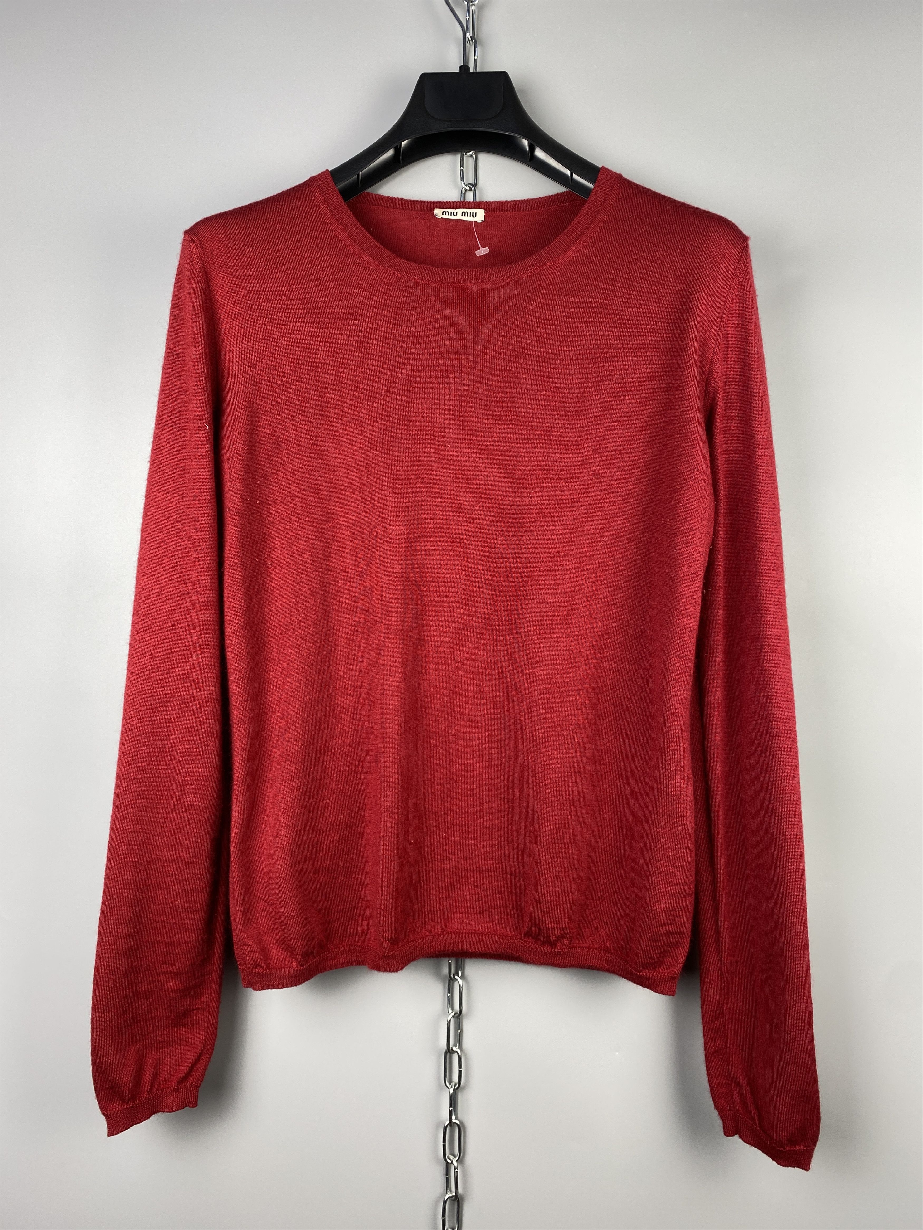 image of Miu Miu Womens Cashmere Sweater Jumper in Burgundy (Size Medium)