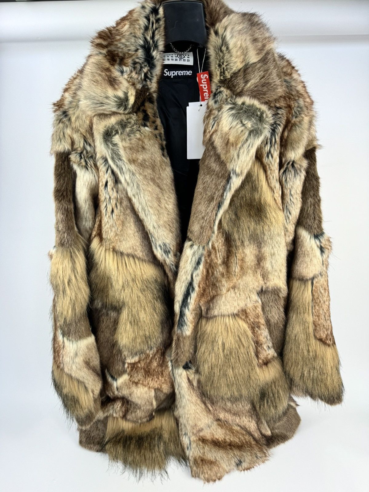 image of Maison Margiela x Supreme Patchwork Faux Fur Oversized Coat in Brown, Men's (Size Large)