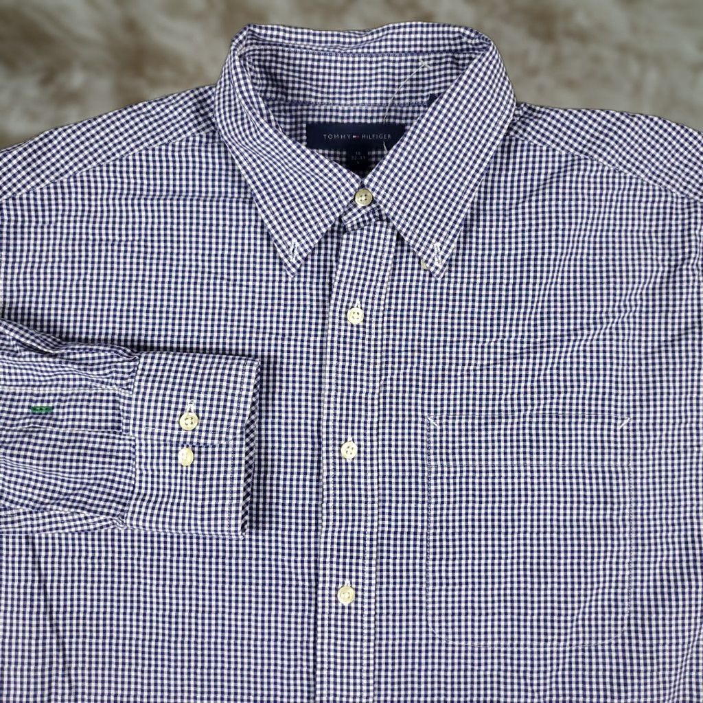Tommy Hilfiger VINTAGE? No. Tommy Hilfiger Shirt Mens Large Blue Check Casual Button-Up Long Sleeve Size US L / EU 52-54 / 3 - 1 Thumbnail