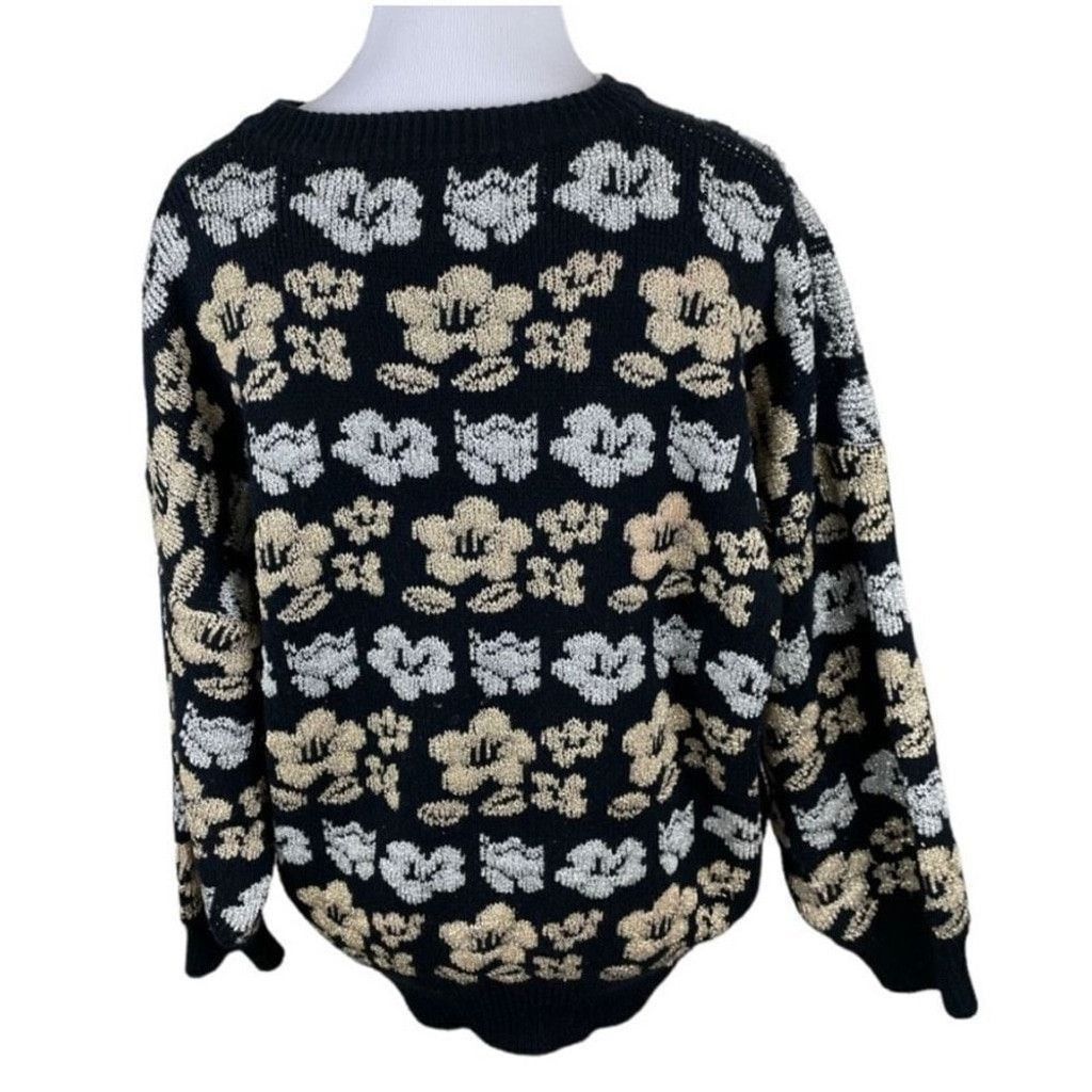 Other Vintage International Sportswear Metallic Floral Sweater Size L / US 10 / IT 46 - 7 Thumbnail