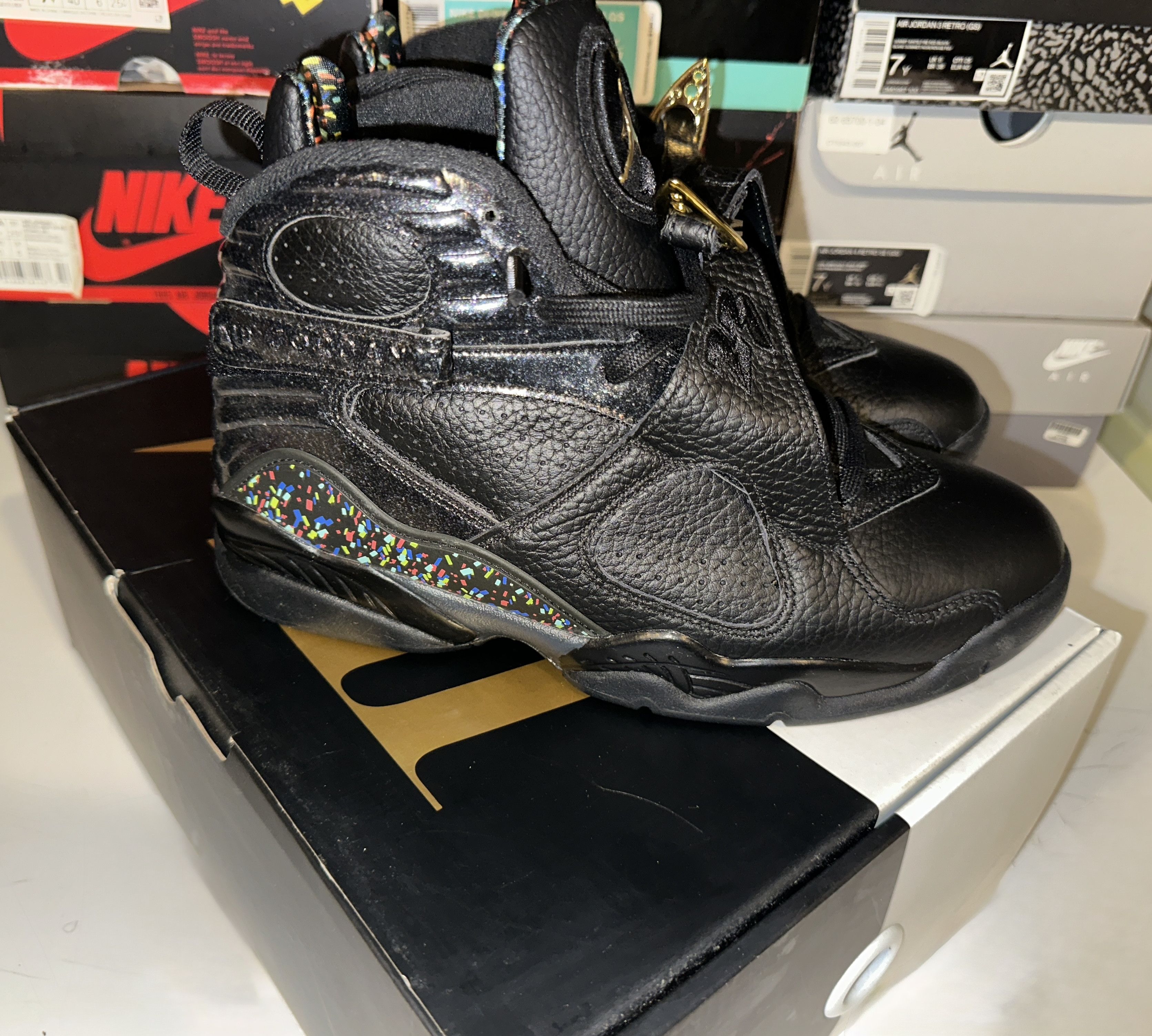 Jordan Brand Air Jordan 8 Retro 'Confetti' BLACK/METALLIC GOLD/ANTRACITE Size US 7 / EU 40 - 1 Thumbnail