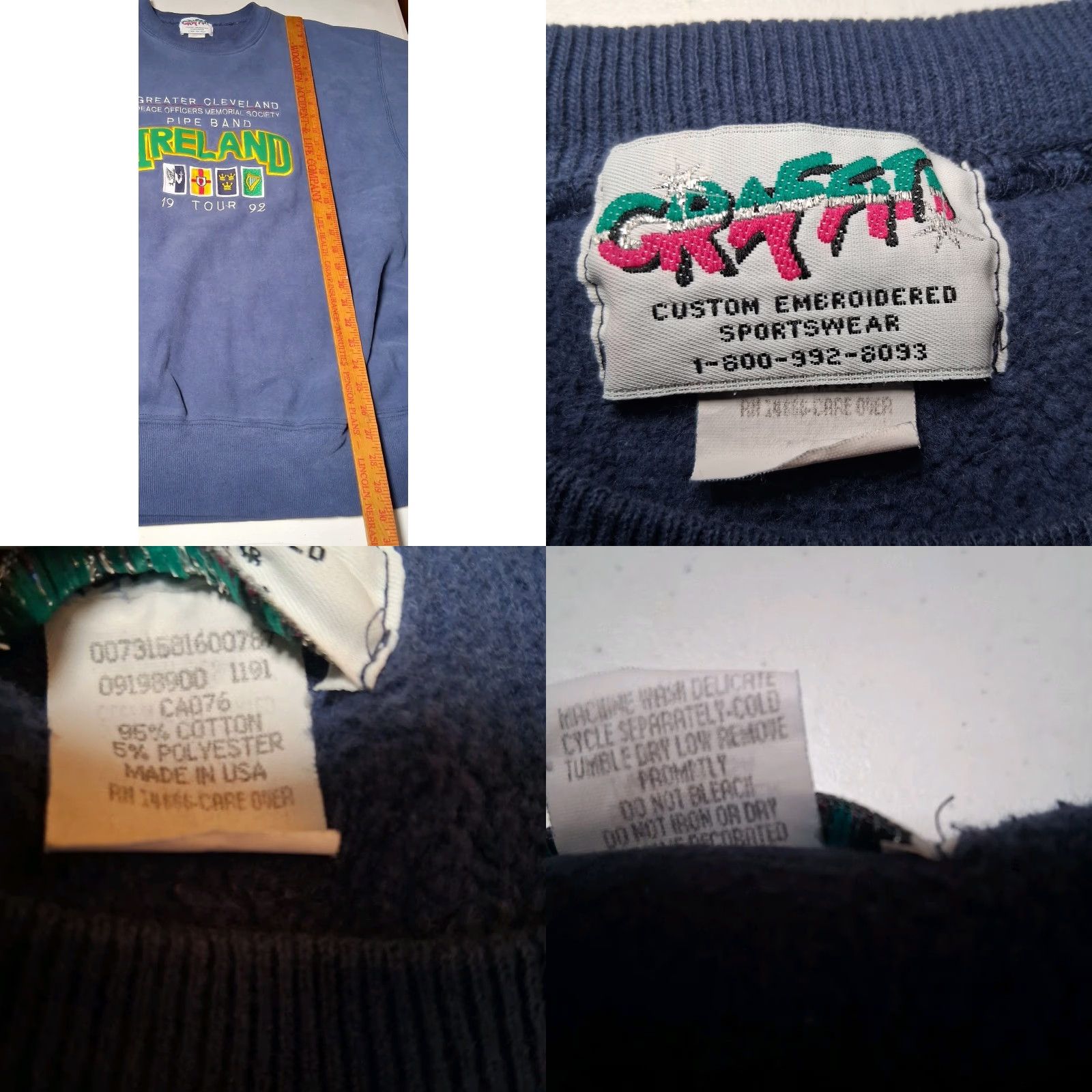 Vintage VINTAGE Graffiti Cleveland Peace Officers Memorial Society Pipe Band Sweatshirt 2X Ireland Vtg Mens Crew Neck Pullover Blue Embroidered Size US XXL / EU 58 / 5 - 8 Thumbnail