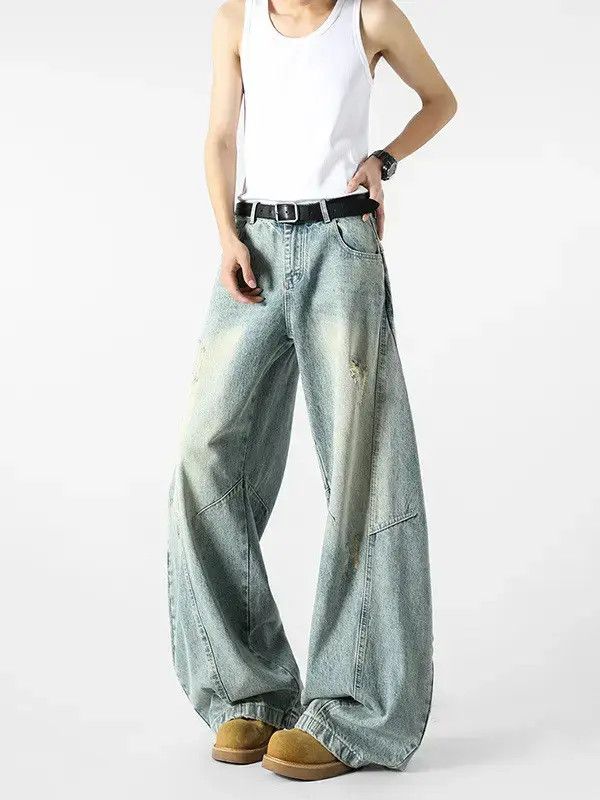 Japanese Brand Loose wide leg slightly flared ripped jeans Size US 32 / EU 48 - 2 Thumbnail