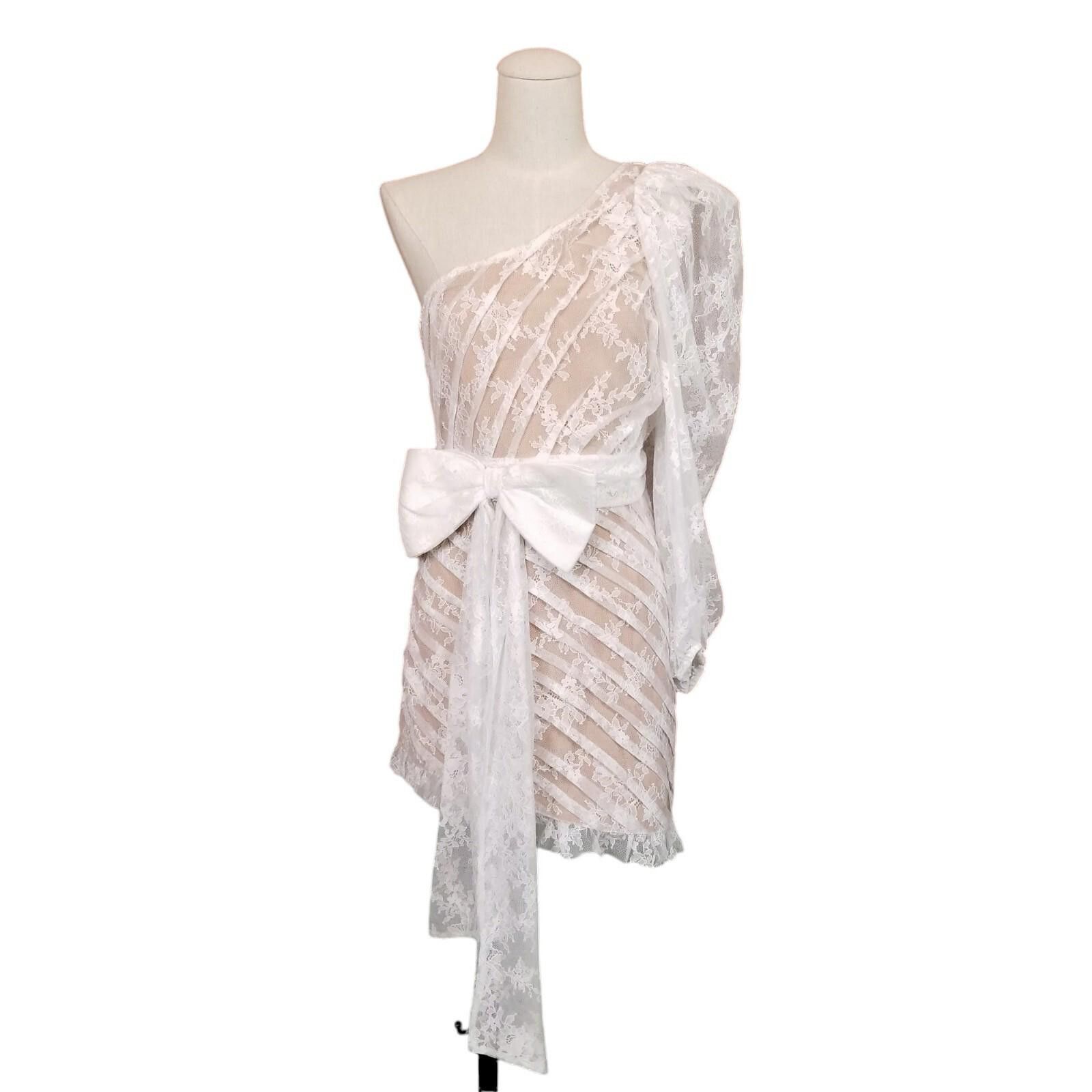 For Love & Lemons For Love & Lemons Dynasty White Lace One-Shoulder Mini Dress Size XS / US 0-2 / IT 36-38 - 1 Thumbnail