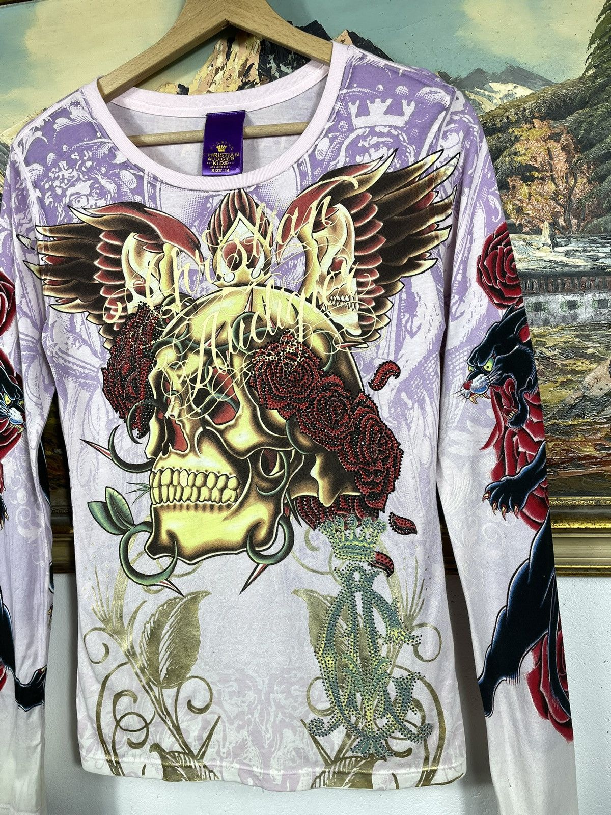 Christian Audigier × Ed Hardy × Vintage Christian Audigier Retro 00s Loose Tee Sweatshirt Cyber Size XS / US 0-2 / IT 36-38 - 6 Thumbnail