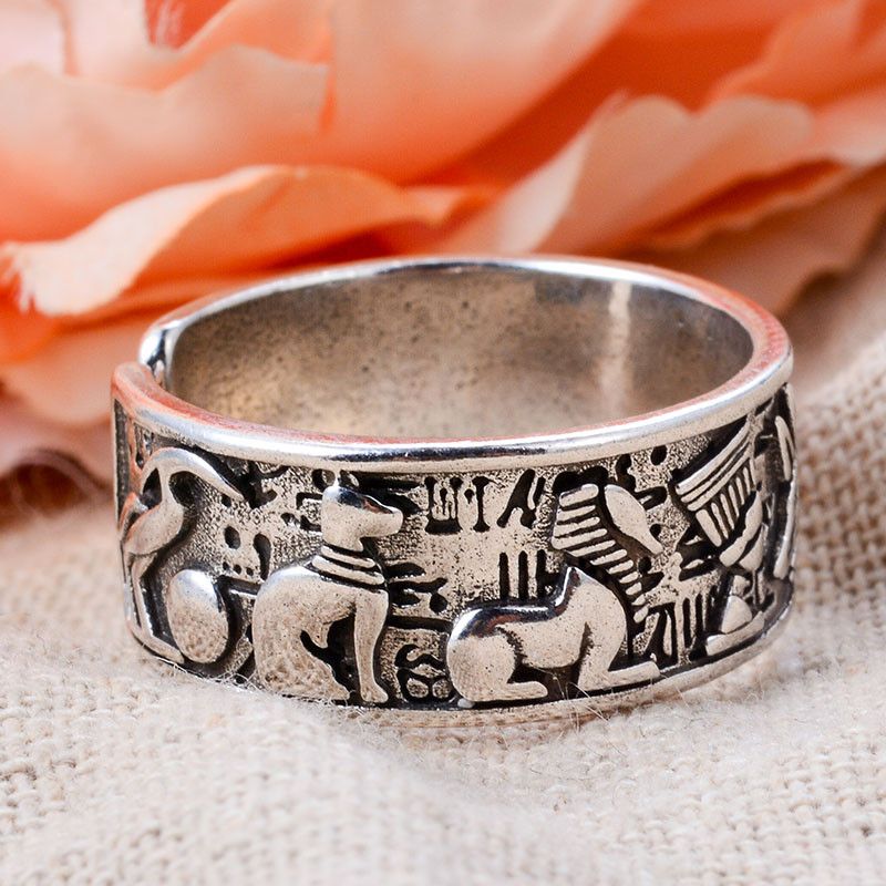 Jewelry × Vintage Resizable The Egyptian Gods Horus Anubis Retro Ring Size ONE SIZE - 1 Thumbnail