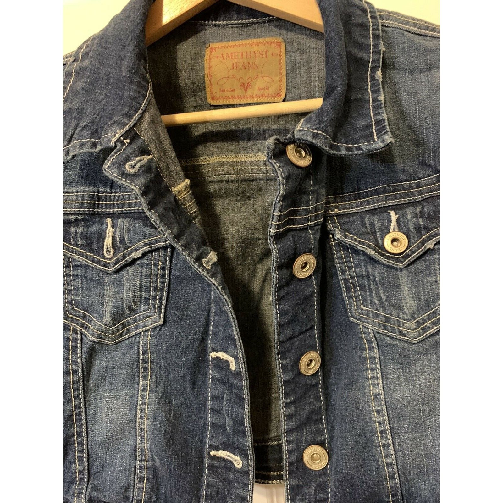Other AMETHYST JEANS Blue Women Sz M Distressed Denim Jean Jacket Size M / US 6-8 / IT 42-44 - 5 Thumbnail