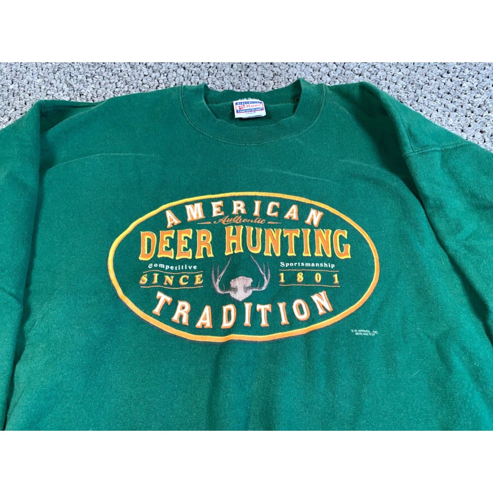 Hanes VINTAGE Hanes Sweatshirt Deer Hunting Graphic Crew Neck Green XL Heavyweight Men’s Pullover 90s Outdoors Size US XL / EU 56 / 4 - 5 Thumbnail