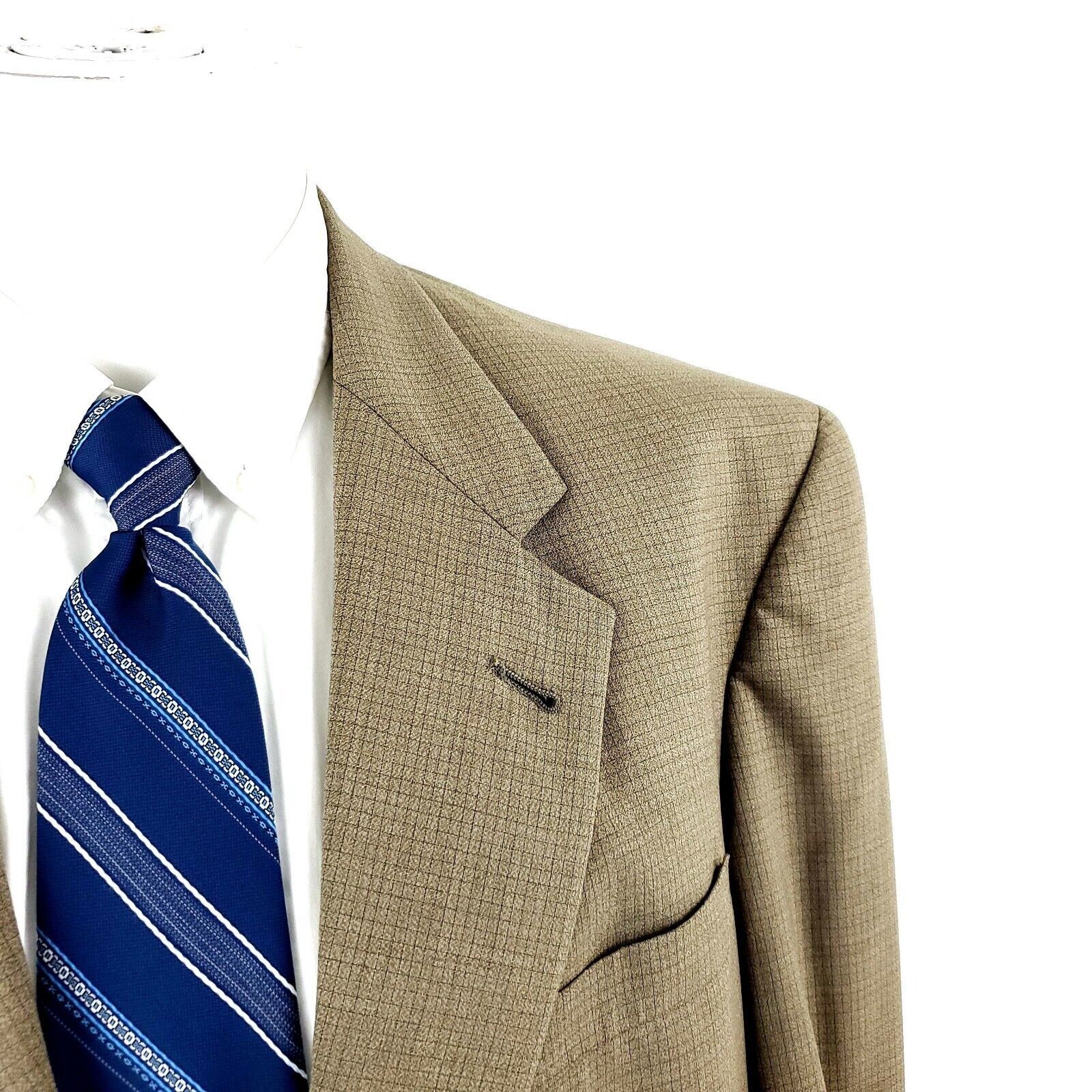 Hart Schaffner Marx Hart Schaffner Marx Wool 2 Button Blazer 42L Beige Windowpan Size 42L - 2 Thumbnail