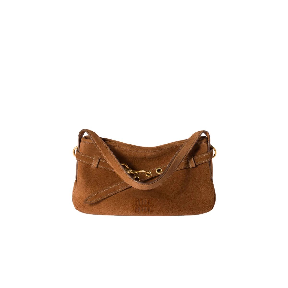 MIU MIU Aventure Oak Brown Suede Shoulder Bag New