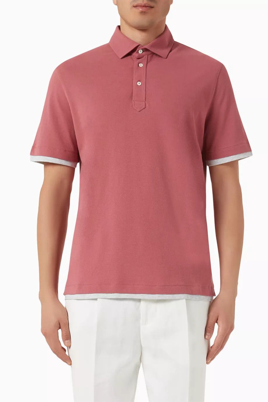 Brunello Cucinelli o1y0526 Polo Shirt in Antique Rose/Gray Size US S / EU 44-46 / 1 - 1 Thumbnail