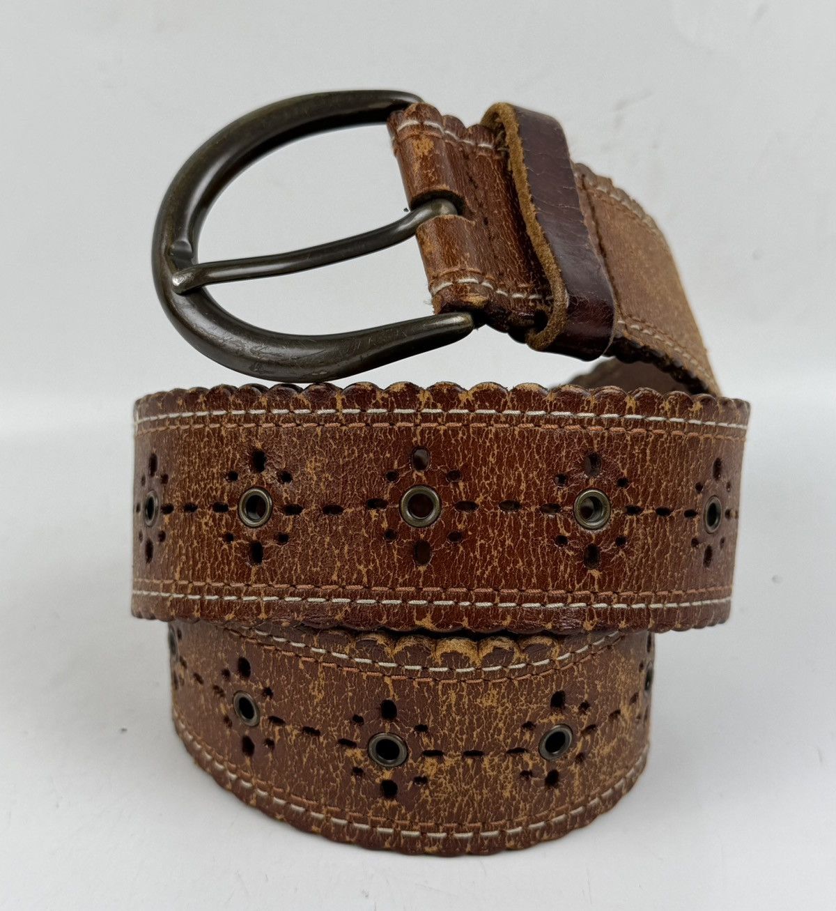Japanese Brand rare design studded leather belt tc52 Size 32 - 1 Thumbnail