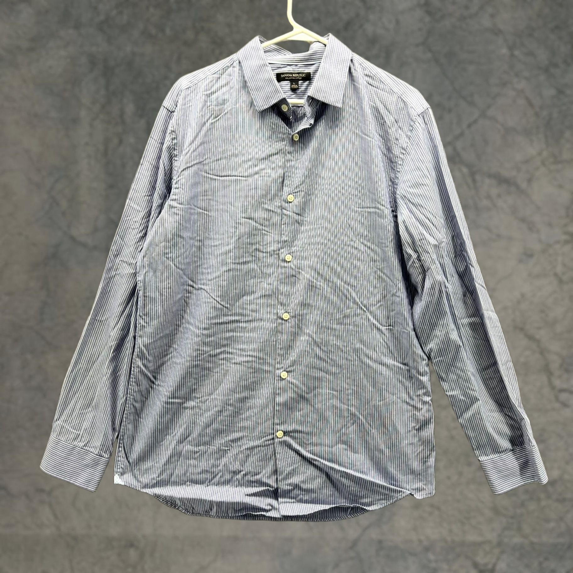 Banana Republic Banana Republic Shirt Men Large Blue Striped Casual Button Down Supima Cotton Size US L / EU 52-54 / 3 - 1 Thumbnail