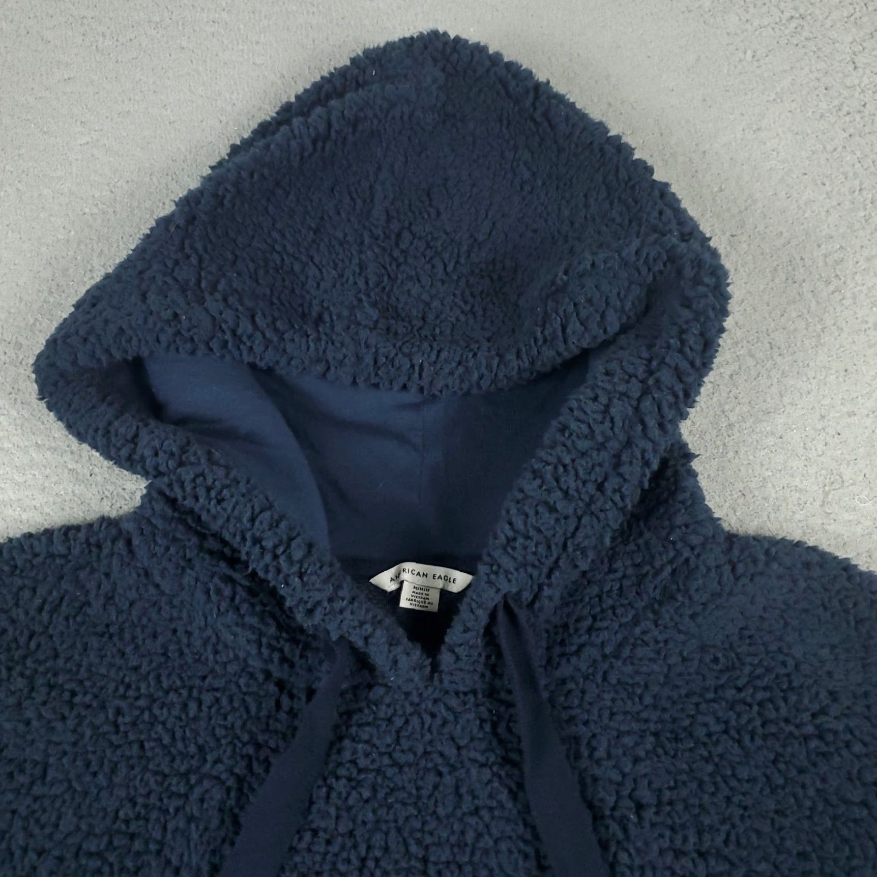 American Eagle Sweater Womens Medium Blue High Pile Sherpa Fleece Hoodie