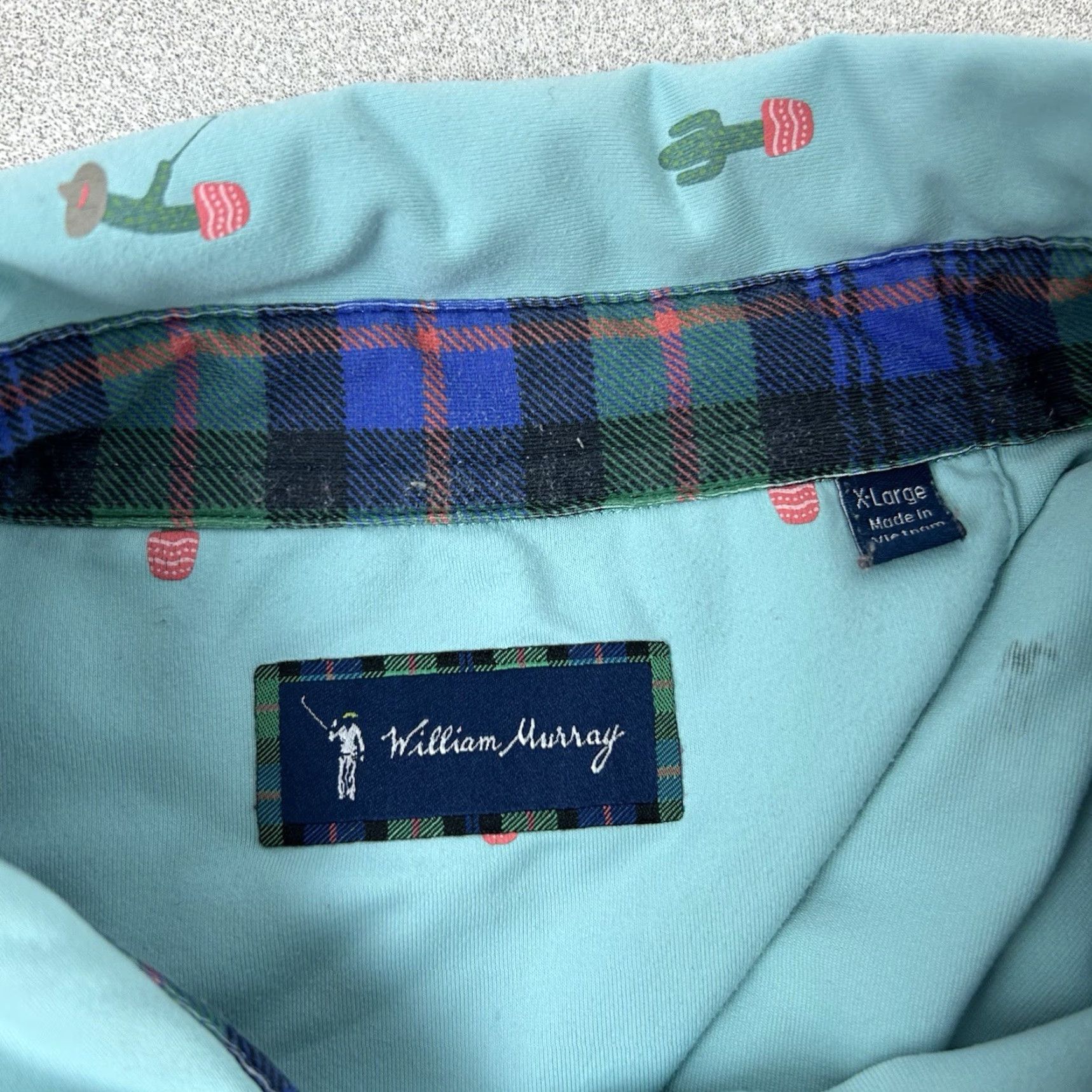 Vintage William Murray Golf Polo Shirt Men XL Mint Cactus Print Short Sleeve Button-Up Spread Collar Tropical, Breathable, Pockets, Graphic Print Size US XL / EU 56 / 4 - 4 Thumbnail