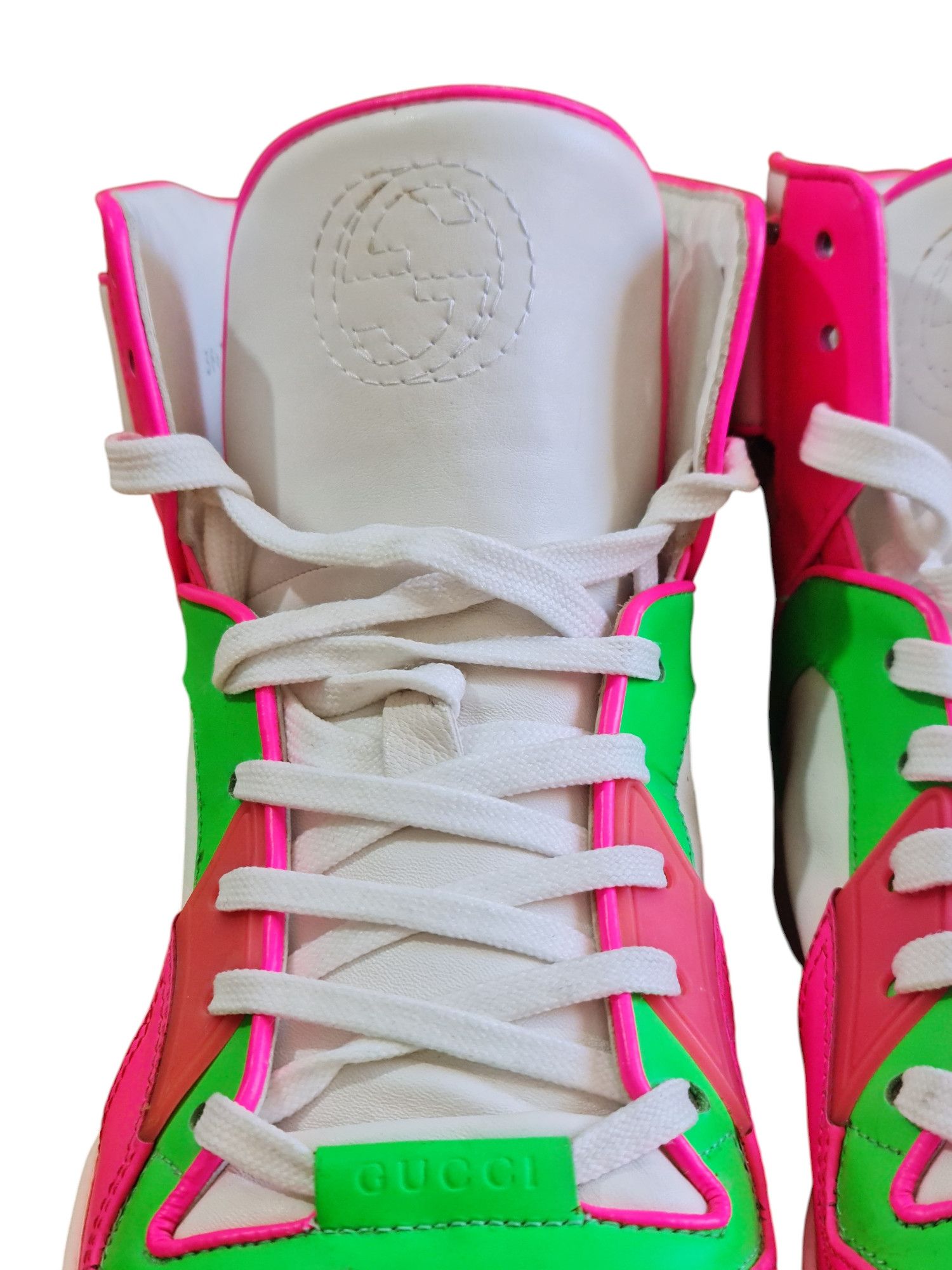 Gucci Gucci High-Top Leather Neon Sneakers Size 9G (US 10) Size US 10 / EU 43 - 10 Thumbnail