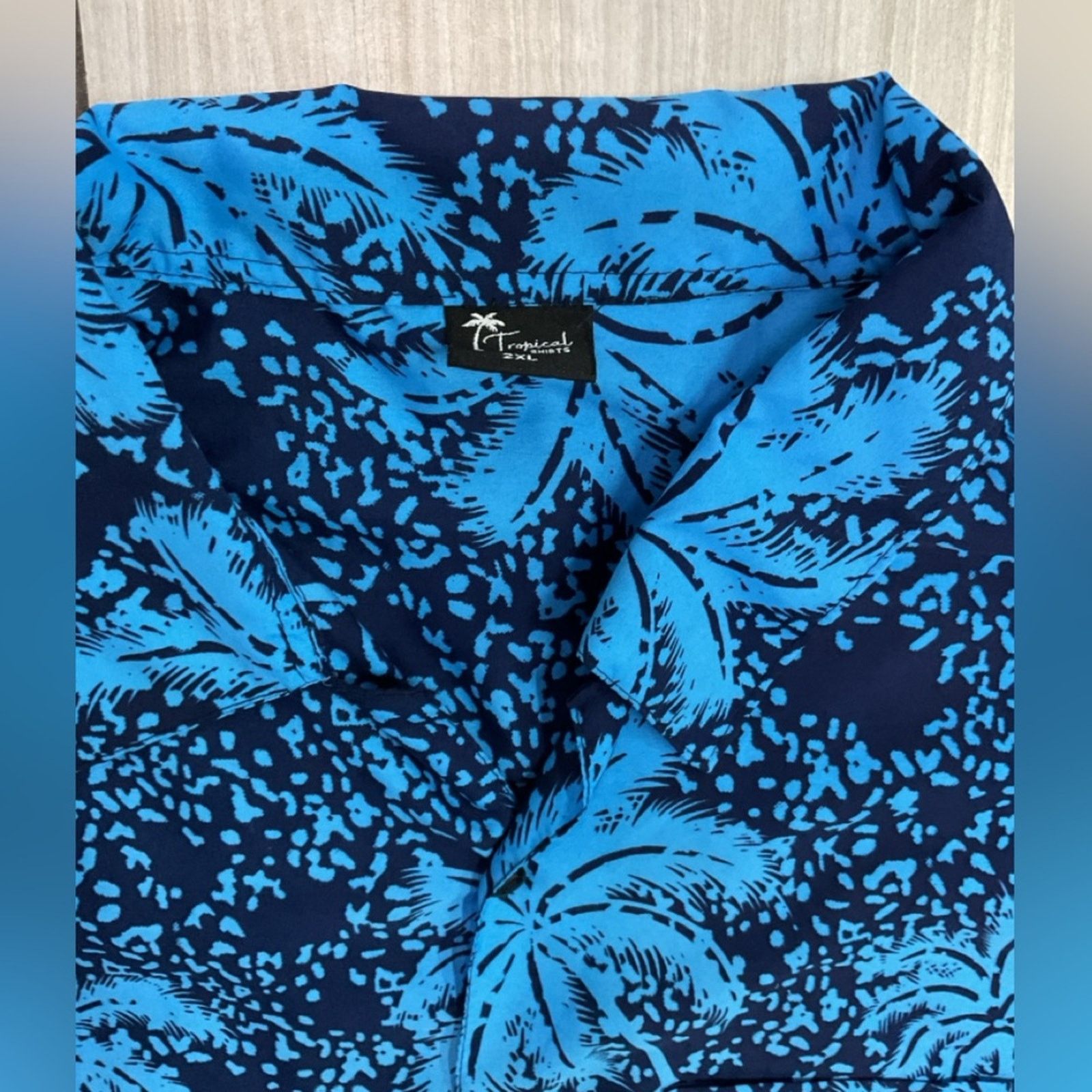 Vintage Tropical Hawaiian Parrot Palms Blue Button-Up Size US XXL / EU 58 / 5 - 3 Thumbnail