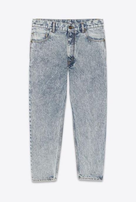 image of Saint Laurent Paris Oc11Z0124 Baggy Cropped Jeans In Heavy Marble Blue Denim, Men's (Size 32)