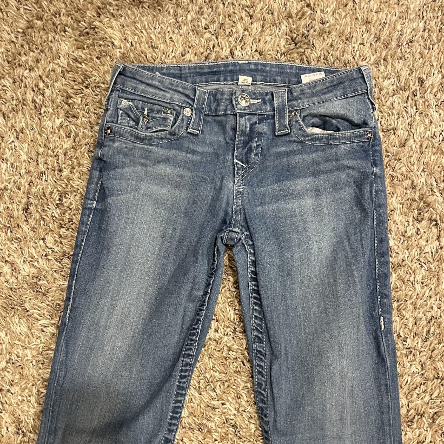 True Religion True Religion Jeans Womens Boot Cut 28 Horseshoe Flap Pockets Light Wash Sparkle Embroidered Logo 5-Pocket Denim Blue 90s World Tour Size 28" / US 6 / IT 42 - 3 Thumbnail