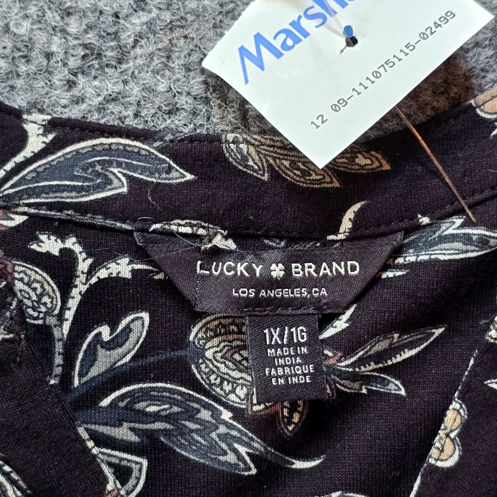 Lucky Brand Lucky Brand Top Womens 1X Black Beige Floral V Neck 3/4 Sleeve Boho Casual Blouse Womens Size XL / US 12-14 / IT 48-50 - 3 Thumbnail