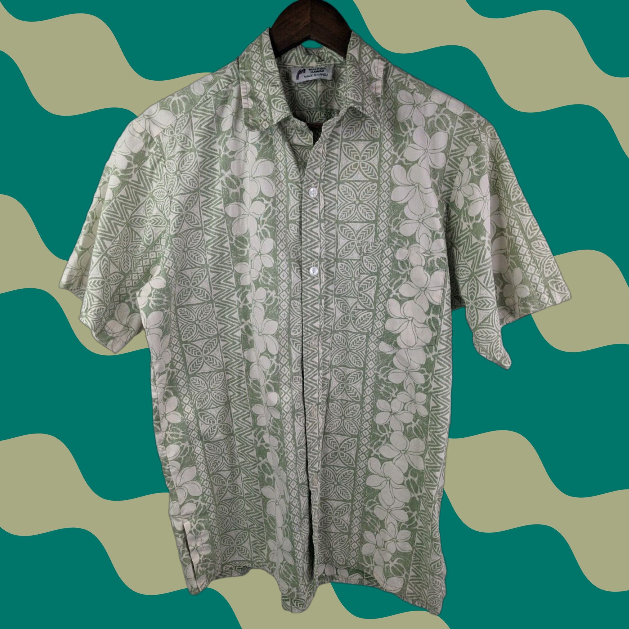 Vintage Malihini Hawaiian Shirt Button Up Mens M Tropical Floral Green Cotton Polyester Short Sleeve Casual Beach Hawaii 90s? Size US M / EU 48-50 / 2 - 1 Thumbnail