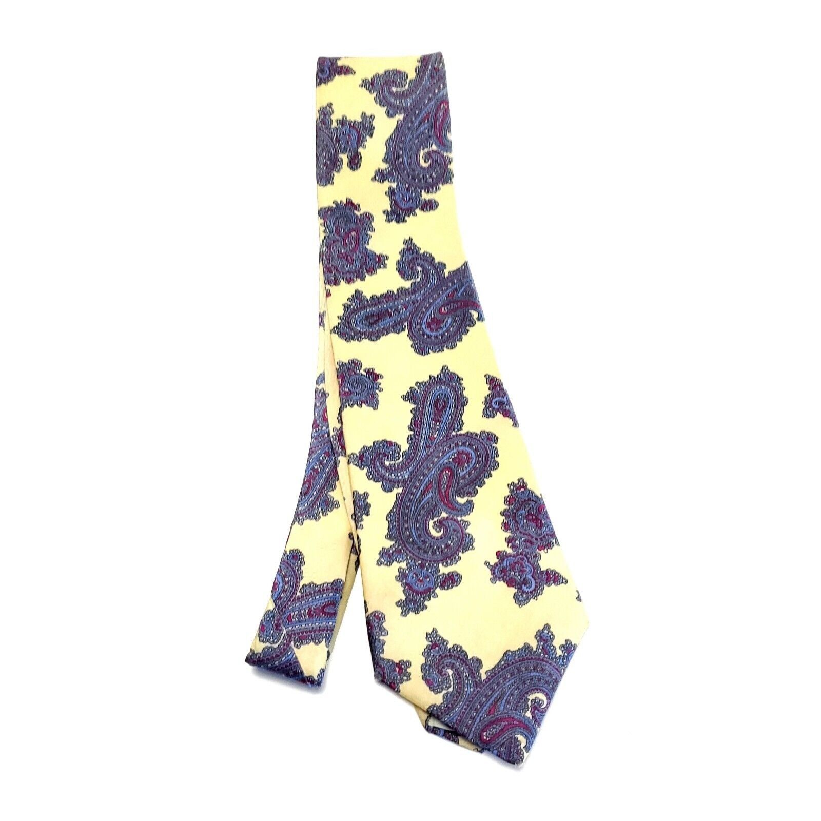 Lord & Taylor Lord & Taylor Yellow Blue Silk Tie Woven Short Paisley Size ONE SIZE - 6 Thumbnail