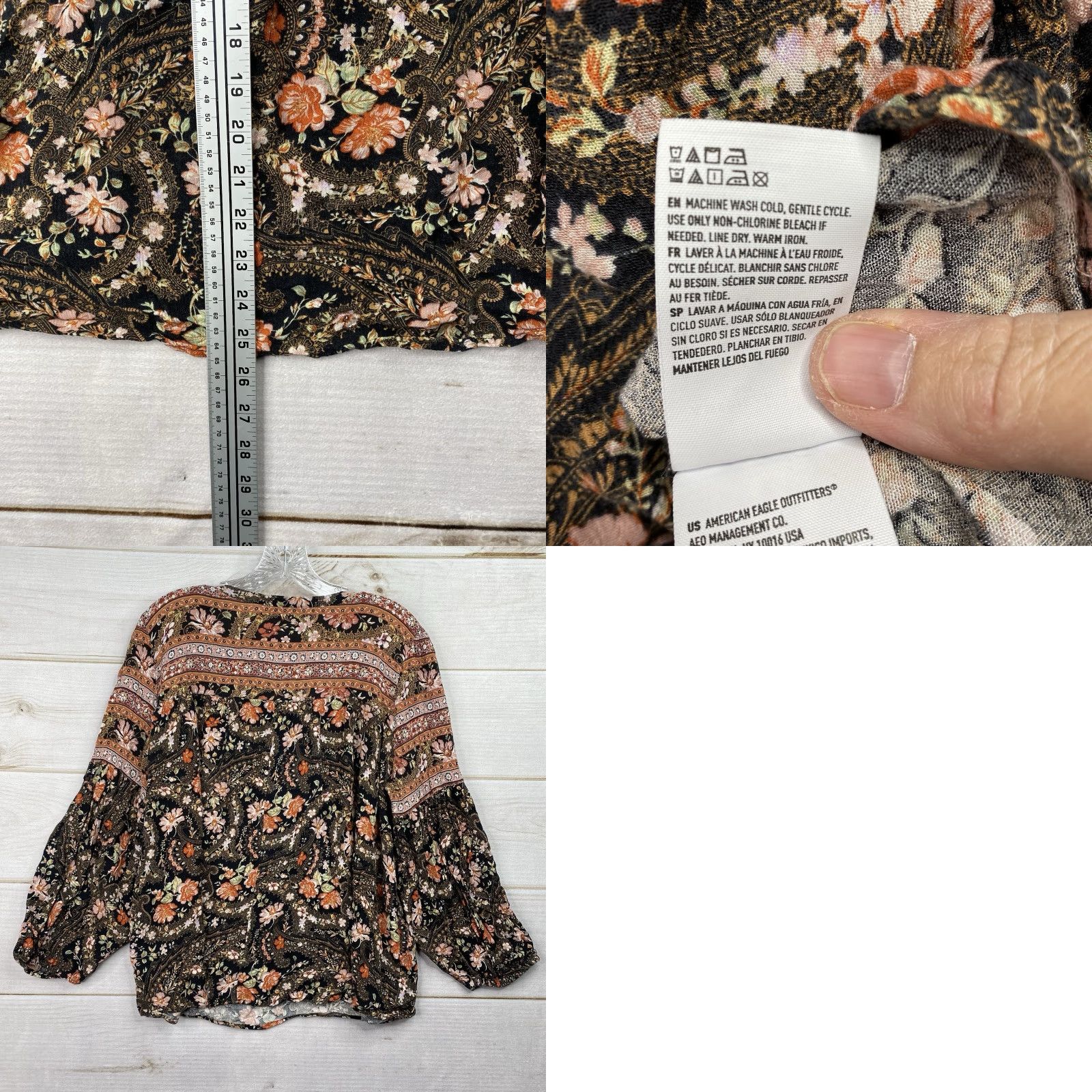 Vintage VINTAGE American Eagle Blouse XL Tassels Floral Lace Up Boho Bohemian Shirt Womens Size XL / US 12-14 / IT 48-50 - 8 Thumbnail