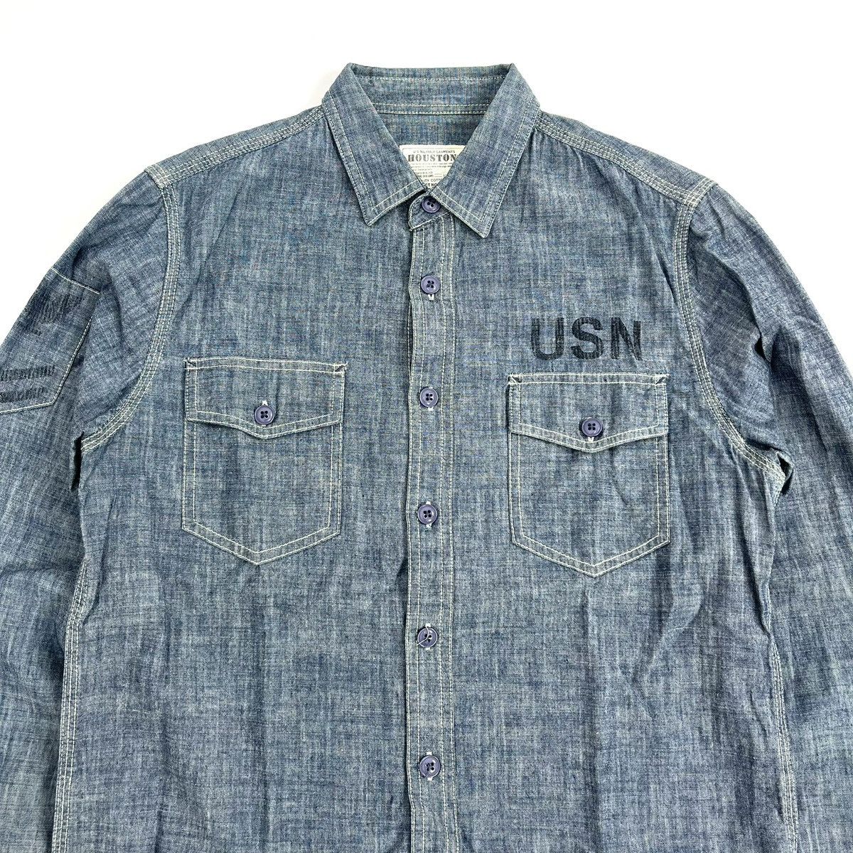 Japanese Brand Vintage Houston Military USN Chambray Pocket Denim Shirt Size US M / EU 48-50 / 2 - 3 Thumbnail