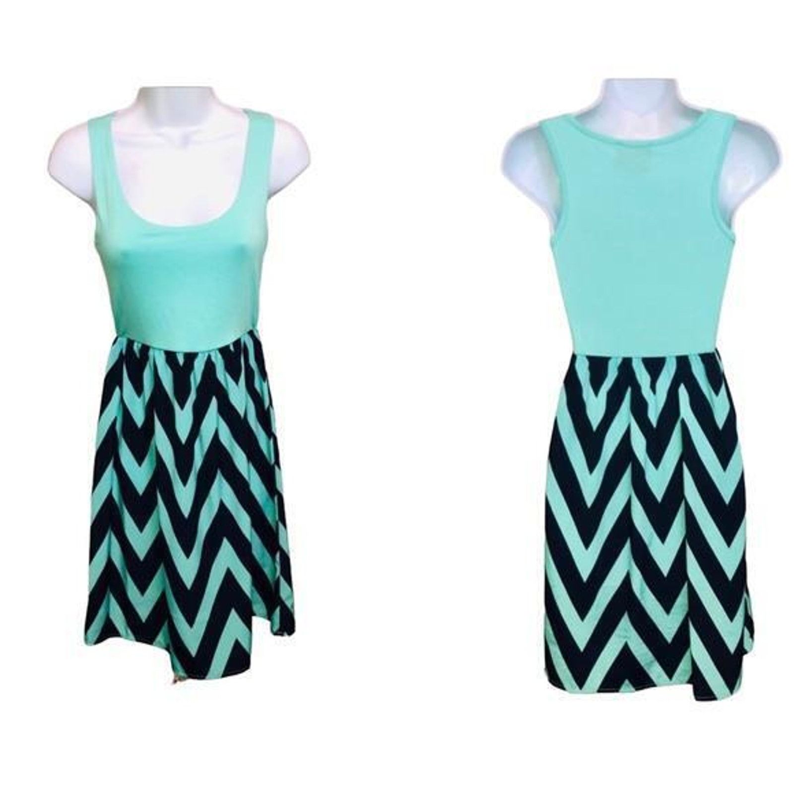 Other Mint Navy Blue Sleeveless Chevron Fit Flare Casual Sundress Size S / US 4 / IT 40 - 1 Thumbnail