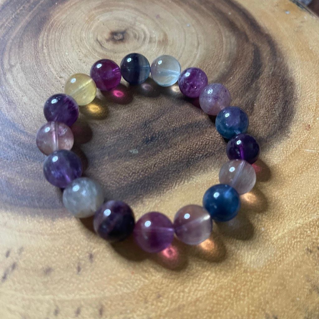 Other Fluorite bracelet striped layers rainbow colors stretch 12mm 7.5” natural crystal Size ONE SIZE - 2 Thumbnail