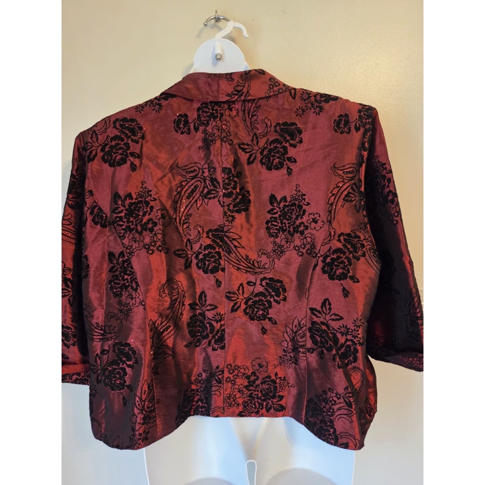 Vintage VINTAGE 90s R&L Richards Shiny Gothic Brocade Dress Jacket Burgundy 30 Plus Womens Jacket Size 4XL / US 24-26 - 5 Thumbnail