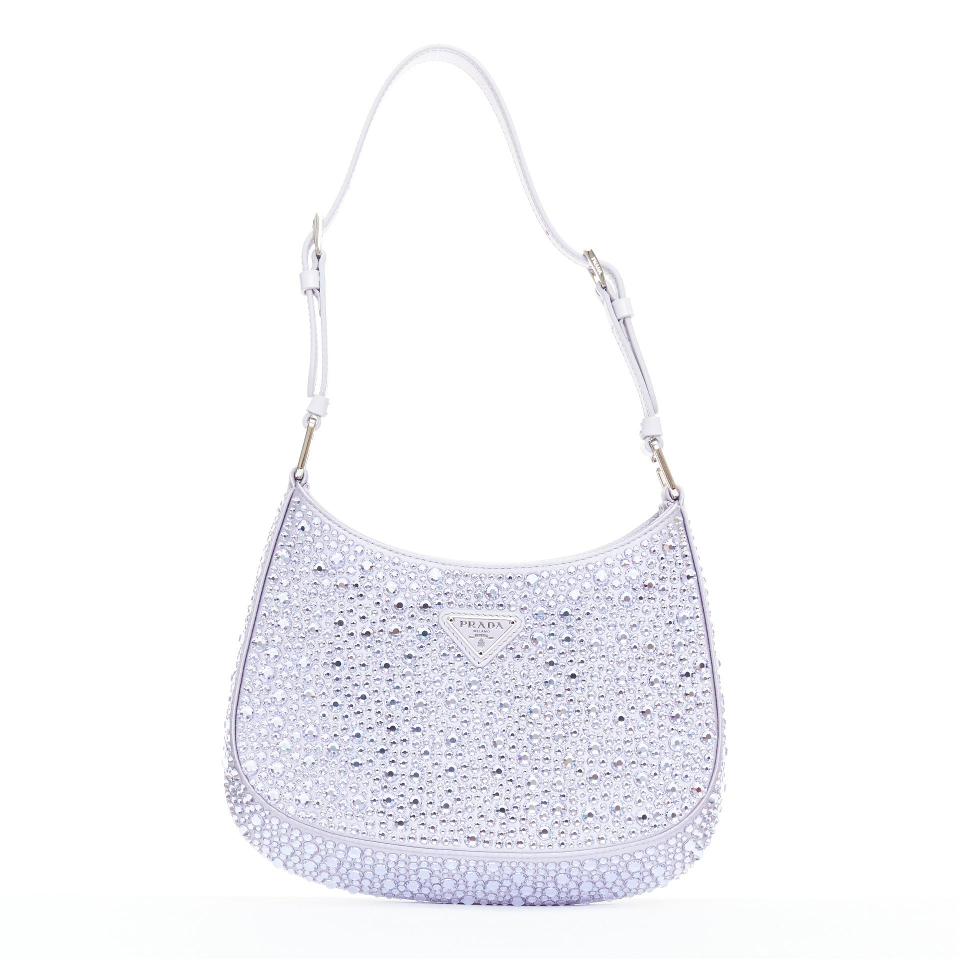 Prada PRADA Cleo blue crystal encrusted satin triangle logo underarm shoulder bag Size ONE SIZE - 1 Thumbnail