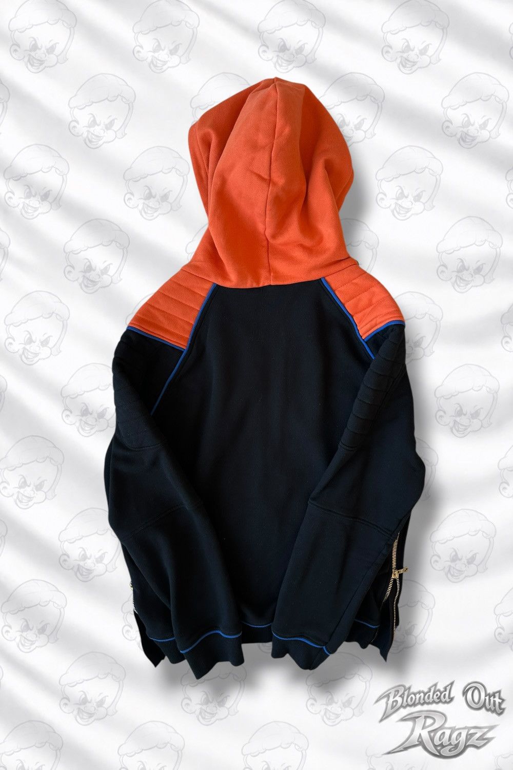 Balmain SS17 Balmain Biker Multi Zip Heavy Hoodie Orange/Black Size US XL / EU 56 / 4 - 2 Thumbnail