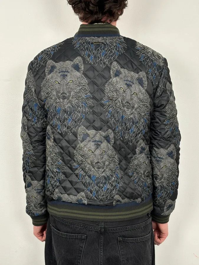 Roberto Cavalli Roberto Cavalli Black Nylon Wolf Embroidered Quilted Bomber Jacket Size US M / EU 48-50 / 2 - 3 Thumbnail