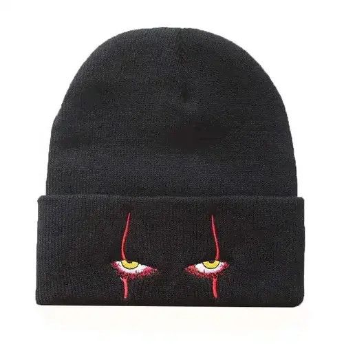 VIBE Black Color Embroidered Woolen Beanies Hat Scary Clown Eyes Size ONE SIZE - 4 Thumbnail