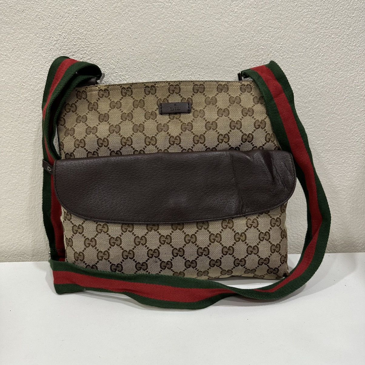 Gucci ‼️LD‼️GUCCI GG CANVAS WEB MESENGGER BAG LEATHER FLAP POCKET 3 Size ONE SIZE - 2 Thumbnail