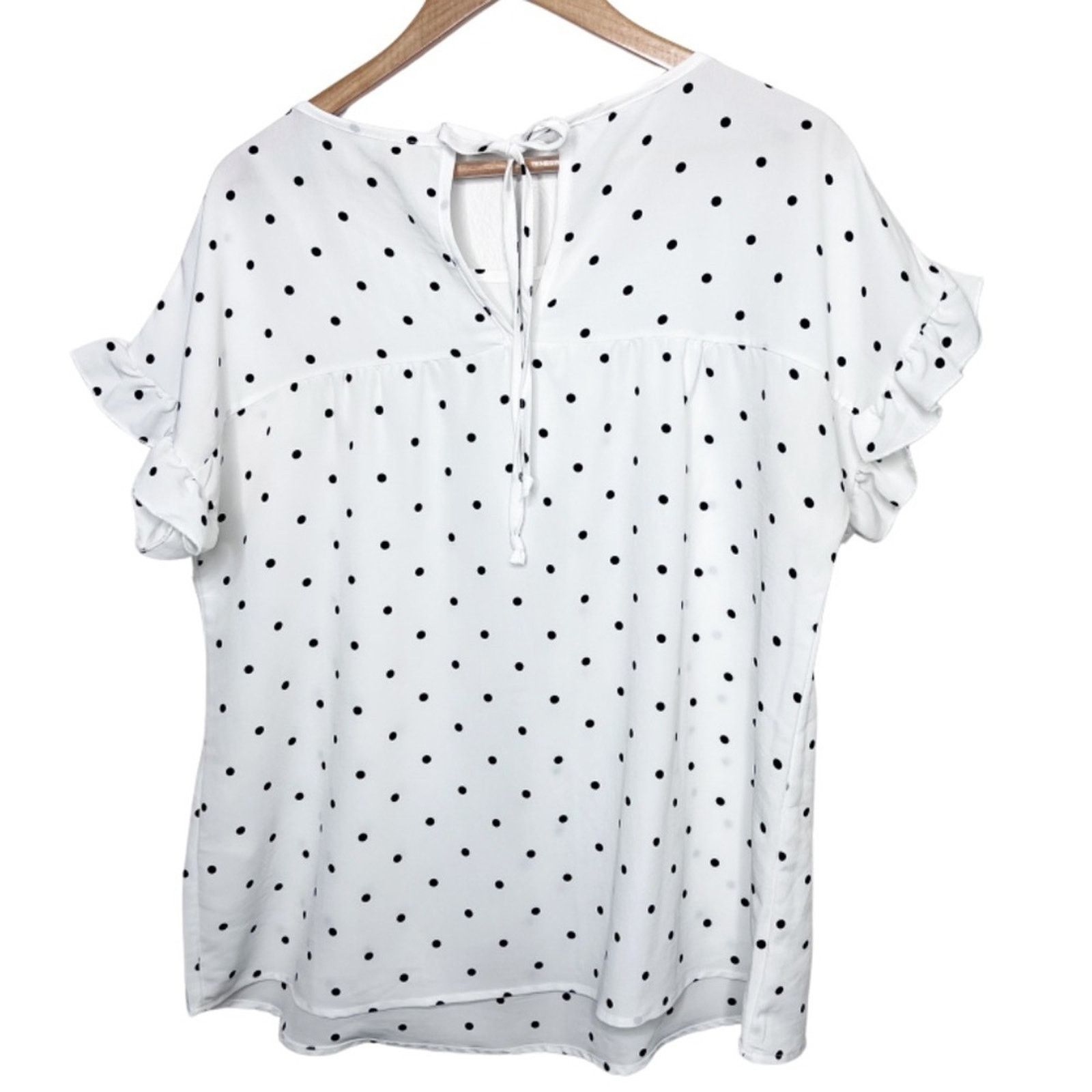 Other Hailey & Co White Black Polka Dot Ruffle Sleeve Blouse Size XL / US 12-14 / IT 48-50 - 9 Thumbnail