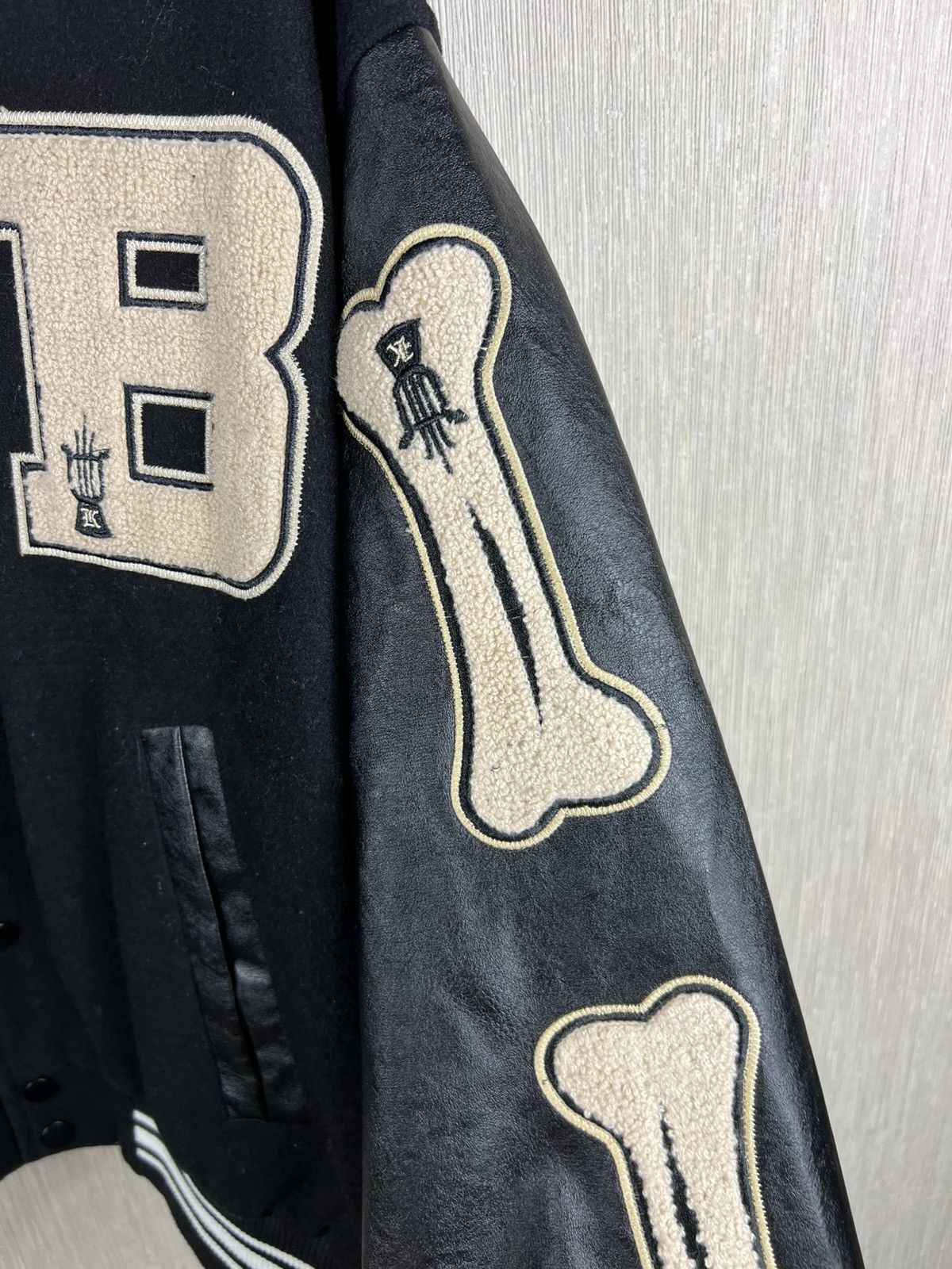 Japanese Brand Made Extreme leather wool varsity jacket kapital bones boxy Size US L / EU 52-54 / 3 - 13 Thumbnail