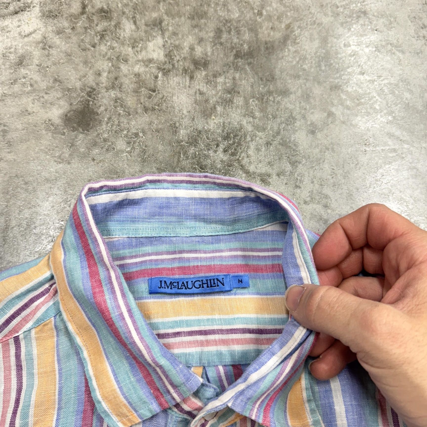 J.McLaughlin J. McLaughlin Shirt Mens Medium Multicolor Linen Striped Button Front Casual Size US M / EU 48-50 / 2 - 2 Thumbnail