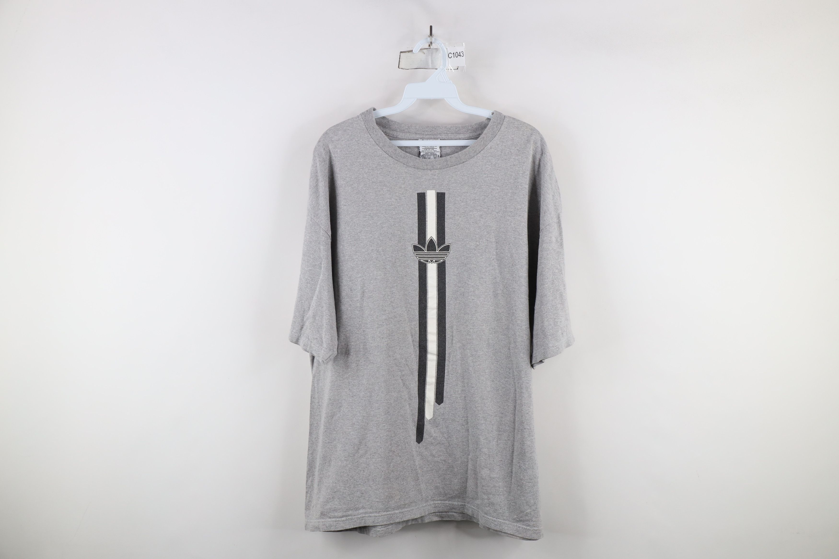 Adidas × Vintage Vintage 90s Adidas Spell Striped Trefoil T-Shirt Gray USA Size US L / EU 52-54 / 3 - 1 Thumbnail