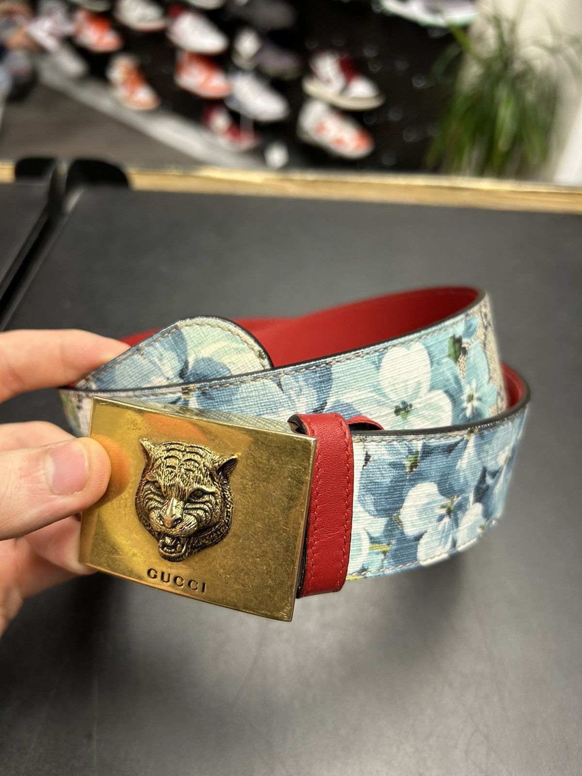 Gucci Gucci tiger buckle floral monogram belt | Grailed