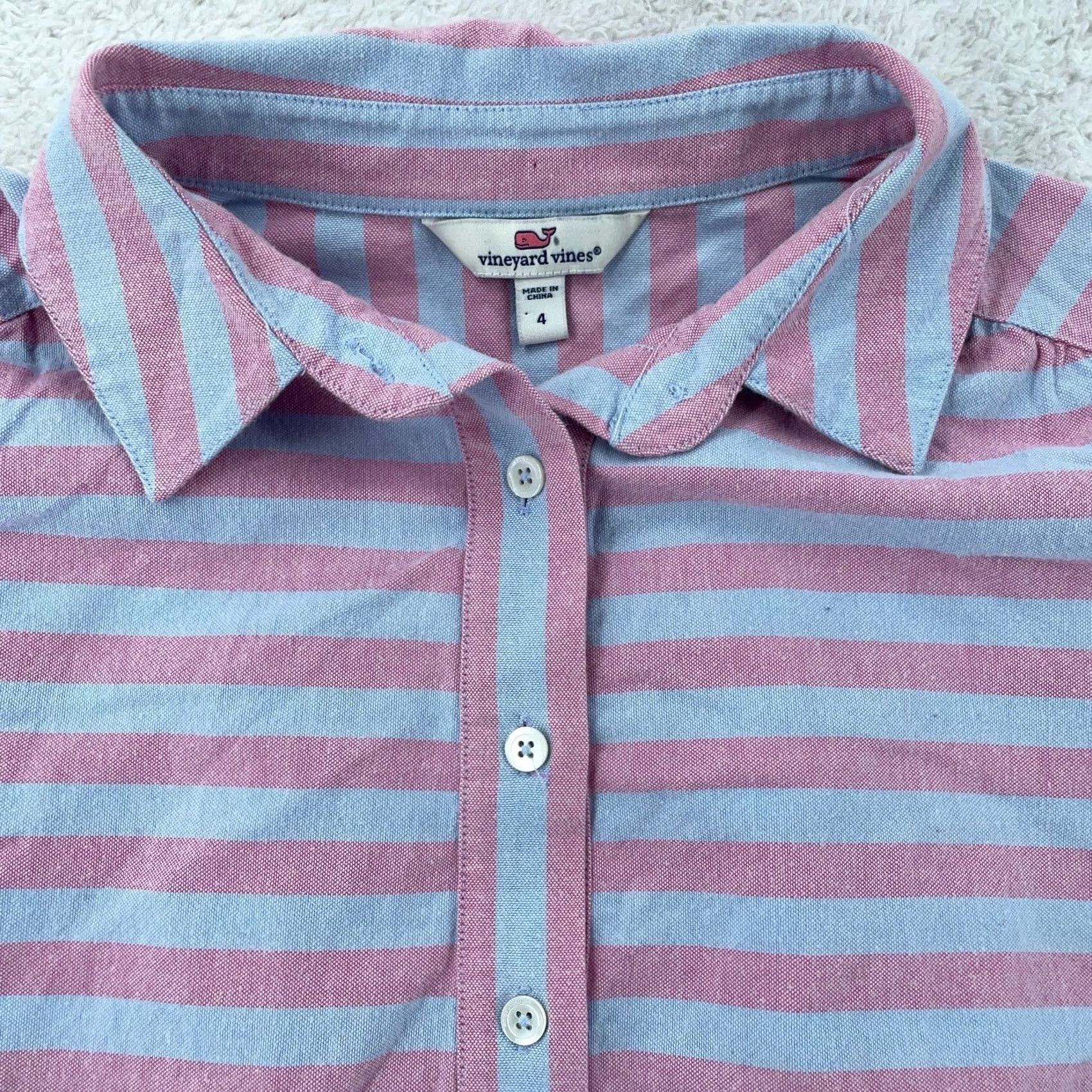 Vineyard Vines Vineyard Vines L/S Shirt Womens 4 Pink Blue Relaxed Coastside Striped Popover Shirt Womens Size S / US 4 / IT 40 - 2 Thumbnail