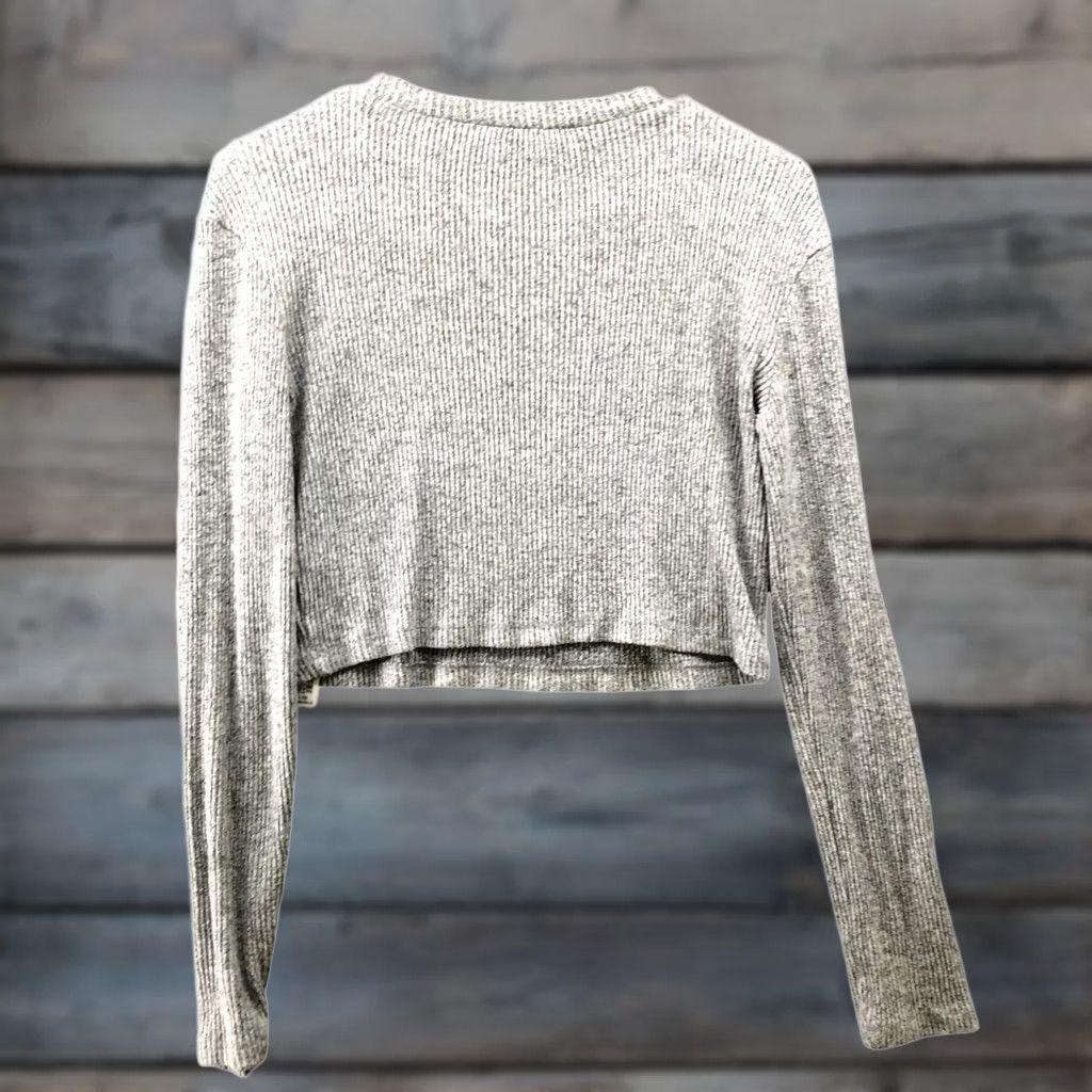 Zara Zara T-Shirt Womens S Cropped Ribbed Gray Long Sleeve Crewneck Stretchy Shirt Size S / US 4 / IT 40 - 1 Thumbnail