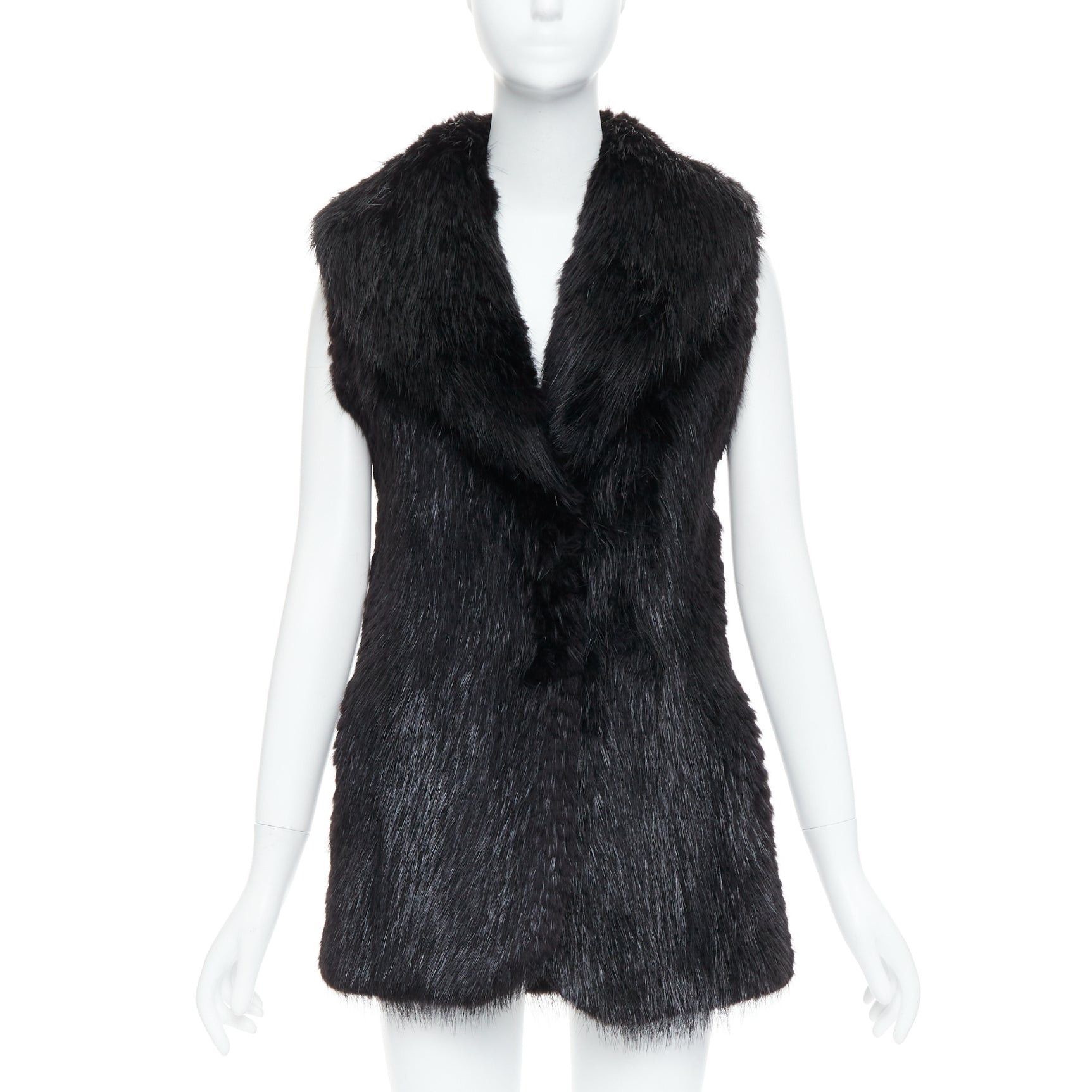 Other CASSIN NEW YORK black genuine fur pocketed shawl collar vest jacket Sz.P XS Size S / US 4 / IT 40 - 1 Thumbnail
