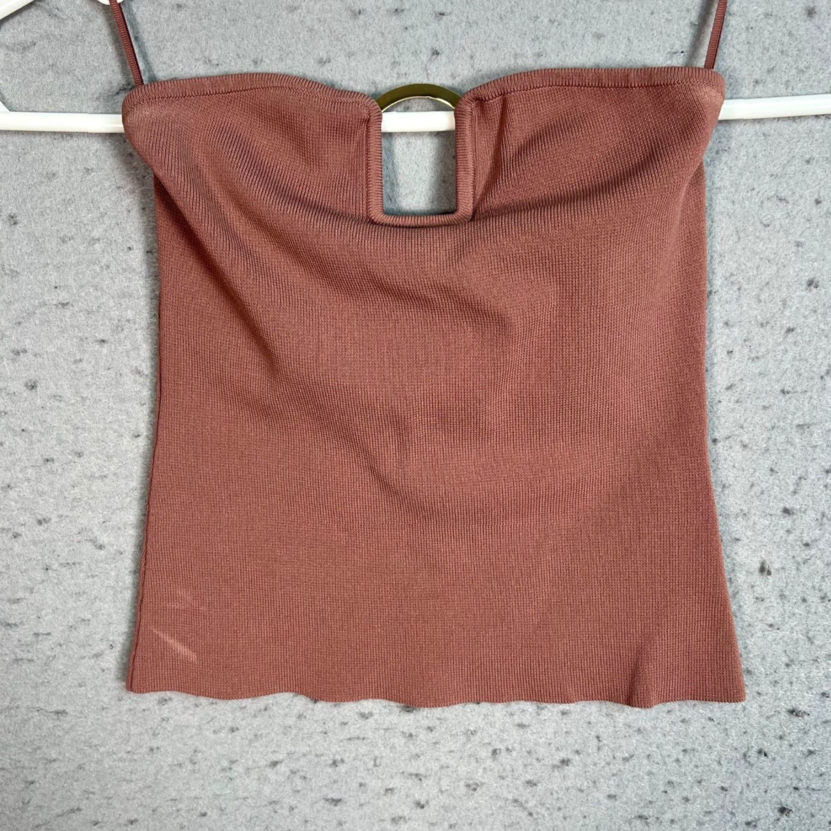 Zara Zara Womens Tank Top Size Small Ribbed Knit Halter With Gold Ring Detail Size S / US 4 / IT 40 - 2 Thumbnail