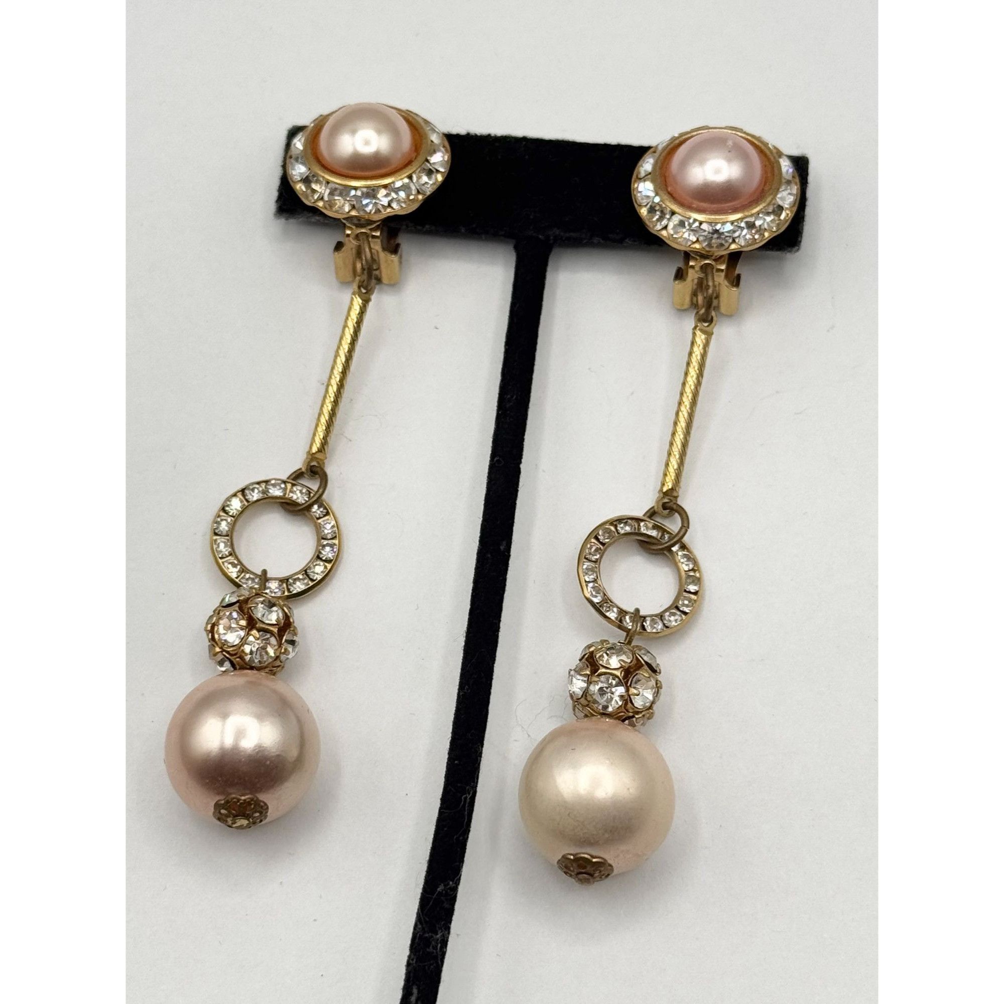Vintage Vintage rhinestone faux pearl dangle drop statement earrings Size ONE SIZE - 2 Thumbnail