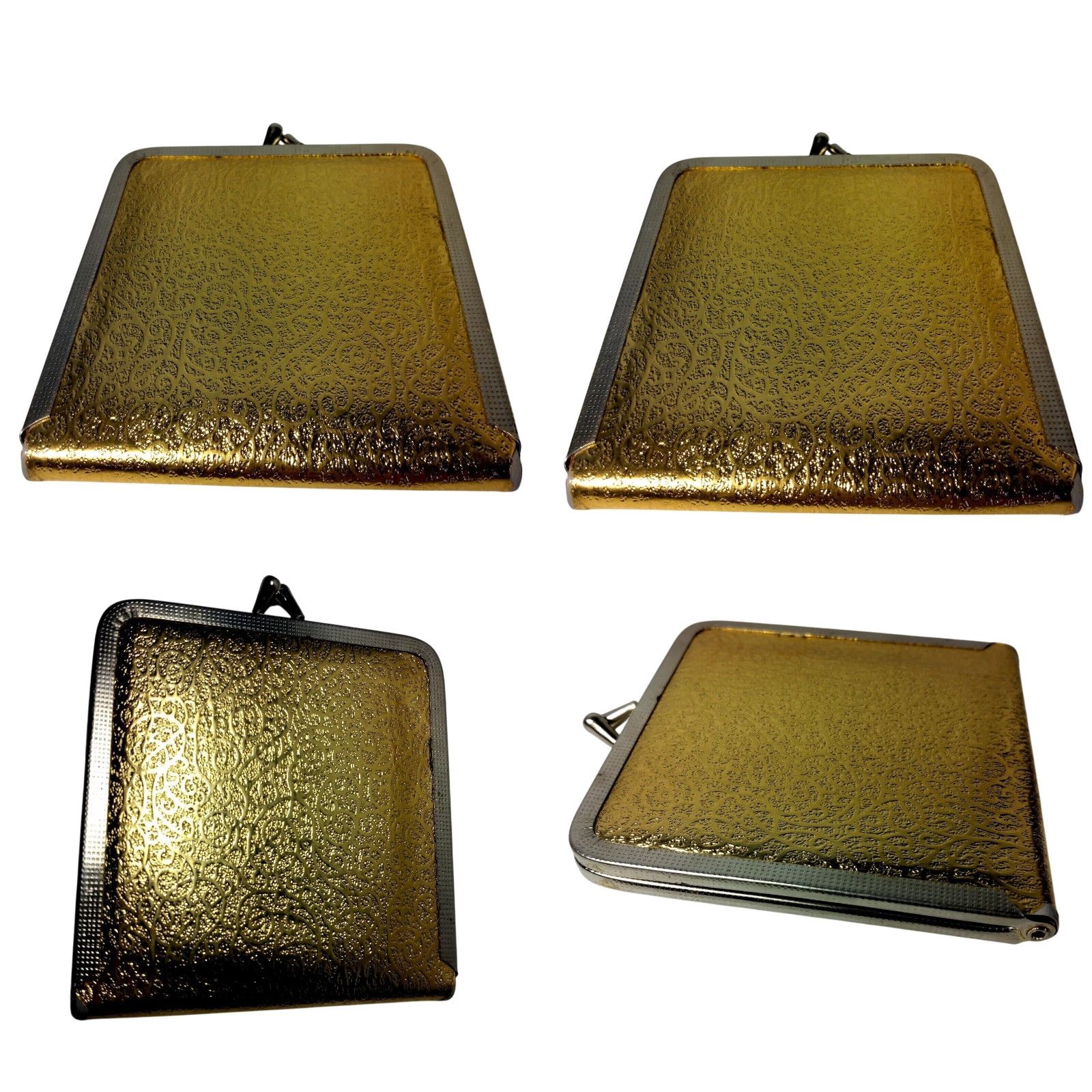 Vintage VINTAGE Mod Purse Mirror Gold Lame Swirl Kiss Lock Double Sided Compact READ Size ONE SIZE - 10 Thumbnail
