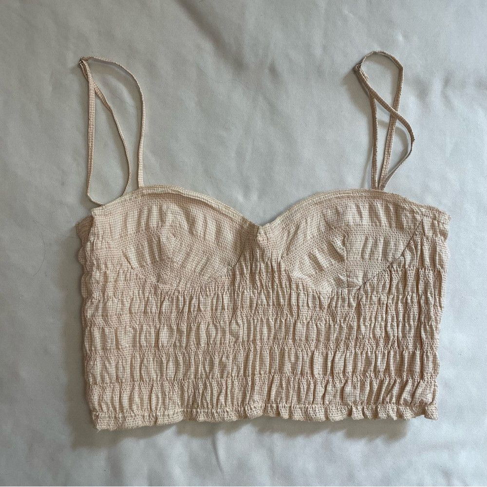 Zara New ZARA Textured Gingham Ruched Stretch Bustier Crop Top S Size M / US 6-8 / IT 42-44 - 5 Thumbnail