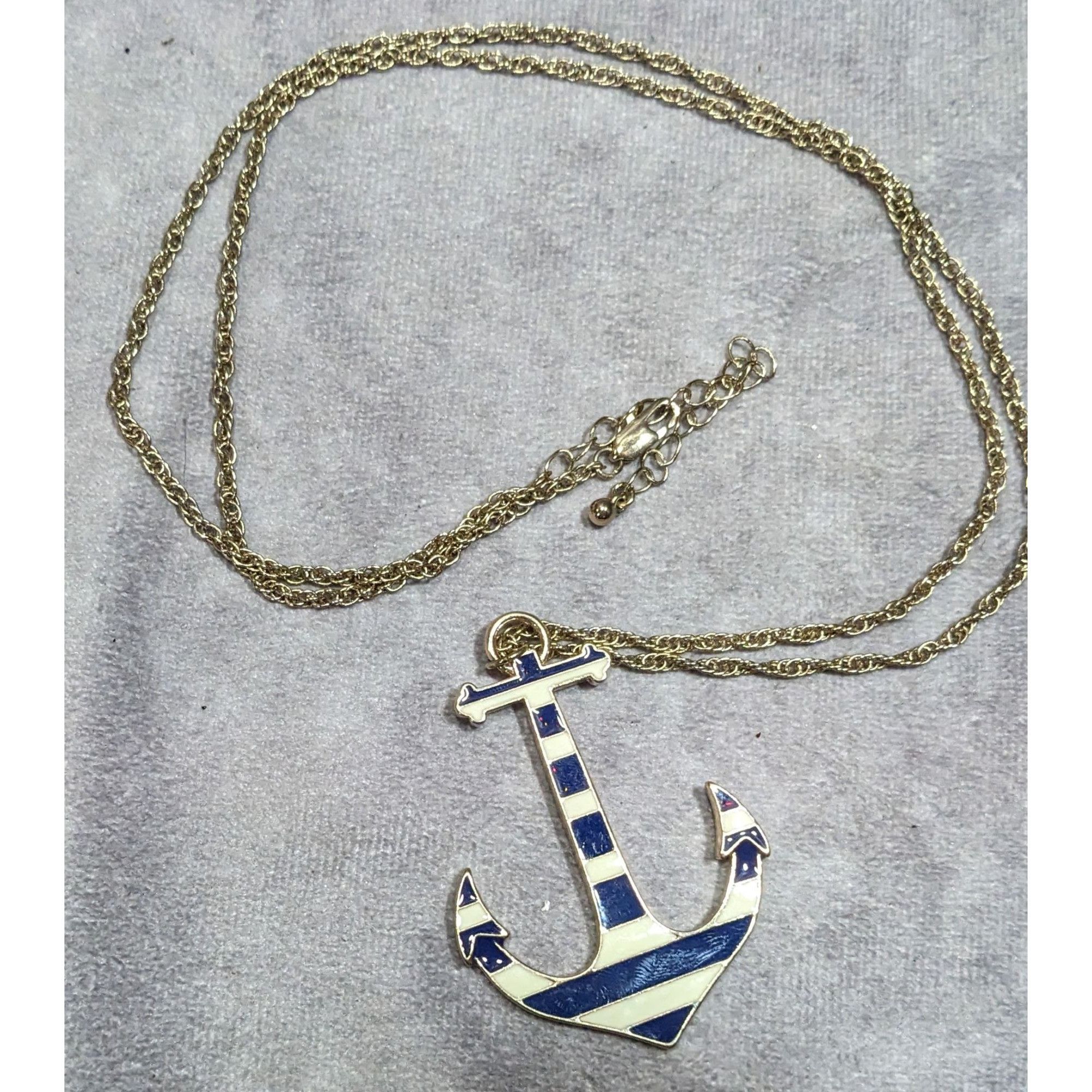 Other Nautical Enamel Blue And White Striped Anchor Necklace Size ONE SIZE - 8 Thumbnail